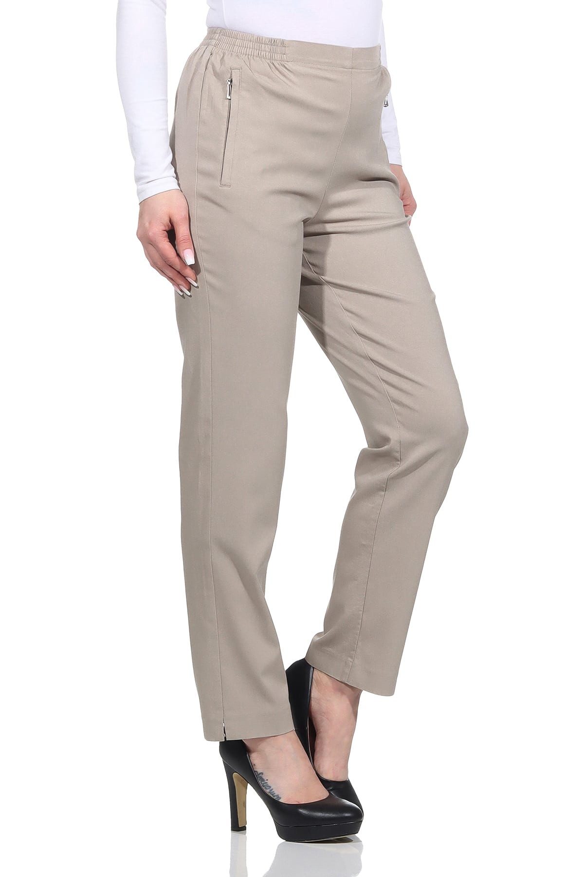 Alica Collection Schlupfhose Classic Freizeithose Damen Basics Businesshose mit Stretch - Kurzgröße Elastischer Gummibund seitlich und hinten, Basic, Klassisch