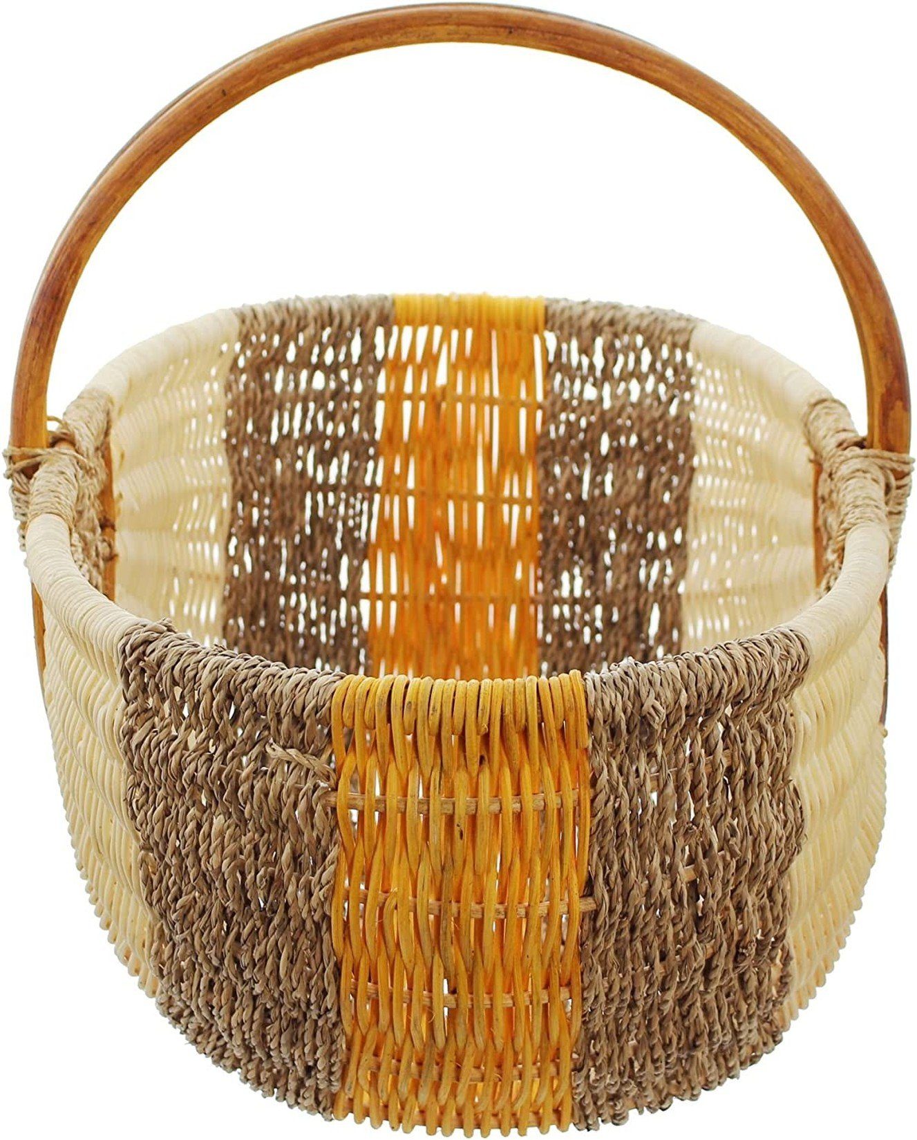 Dekoleidenschaft Einkaufskorb aus Seegras & Rattan, orange / natur, Flechtkorb, Autokorb, Tragekorb, Picknickkorb, Aufbewahrungskorb, Shopper Basket, Lieblingsk – Bild 4 von 5
