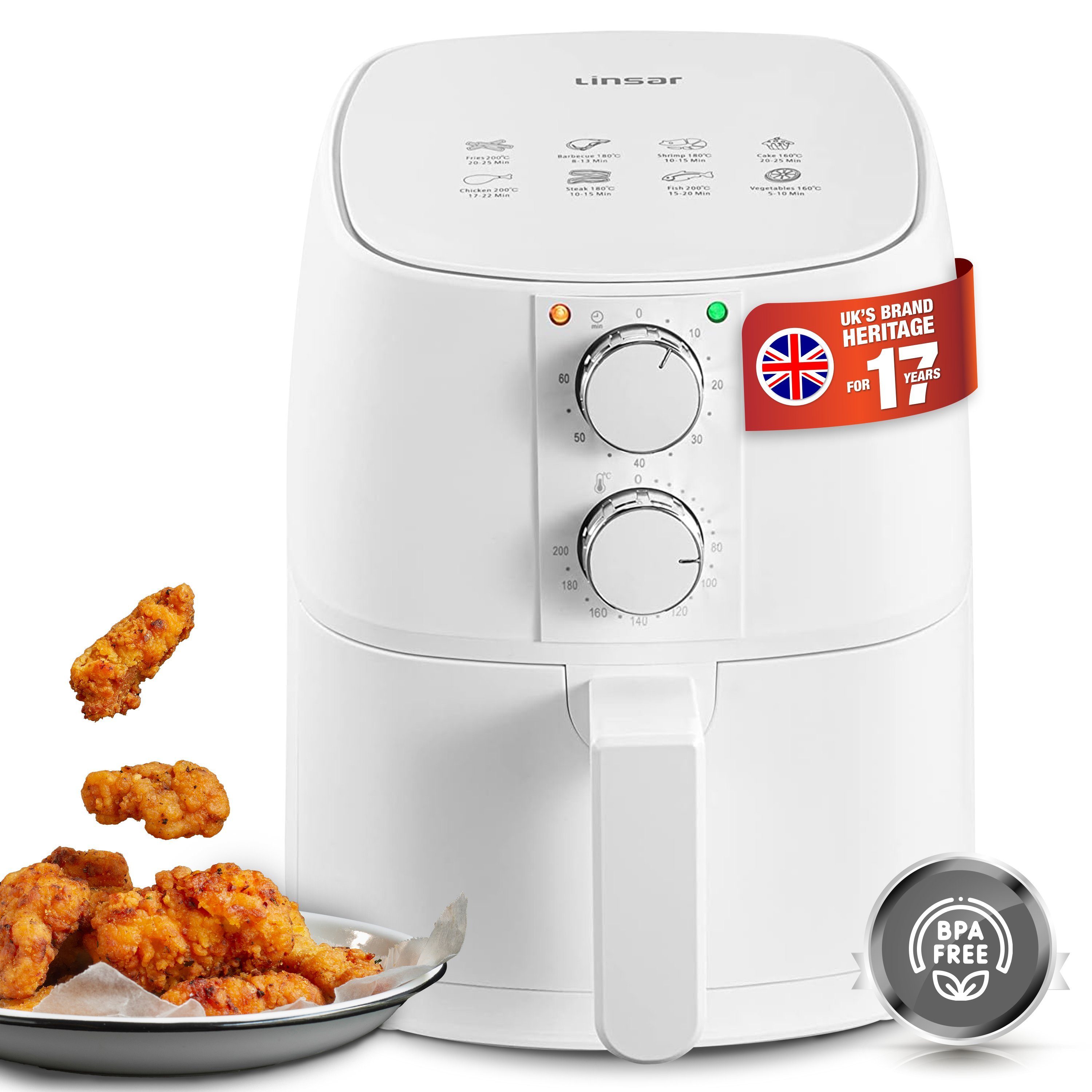 Linsar Heißluftfritteuse, 1400,00 W, einfache manuelle Bedienung über 2 Drehregler