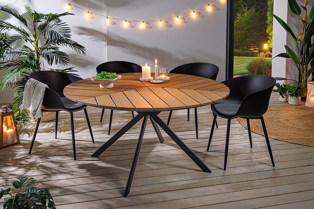 riess-ambiente Gartentisch DESIGNO 120cm natur / anthrazit · Outdoor-Küchentisch im Holz-Design (Einzelartikel, 1-St), 4 Personen · Aluminium-Sterngestell · rund · wetterfest · Terrasse