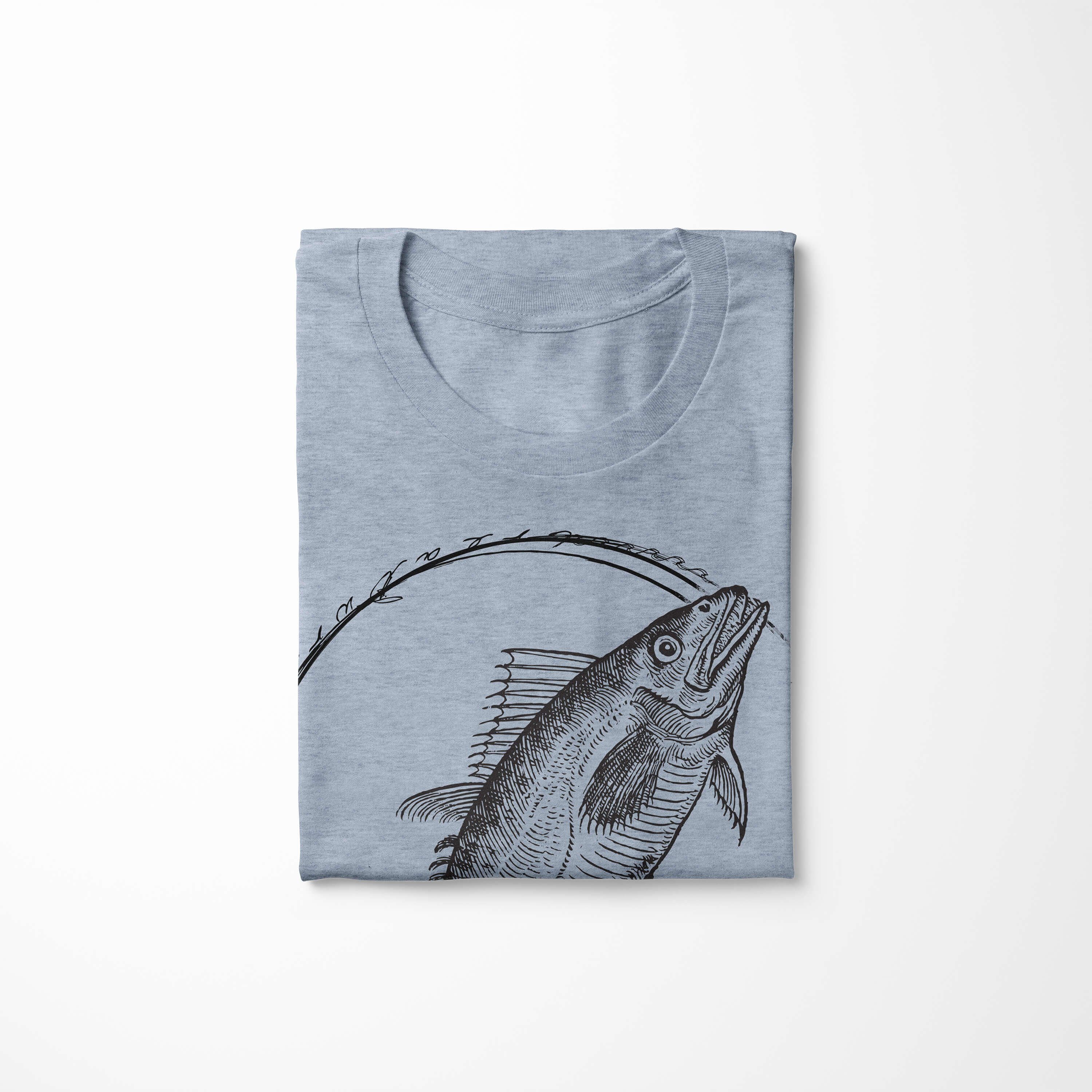 Sinus Art T-Shirt T-Shirt Tiefsee Fische und 098 Schnitt Denim sportlicher Serie: Sea feine Stonewash - Sea Struktur Creatures, 