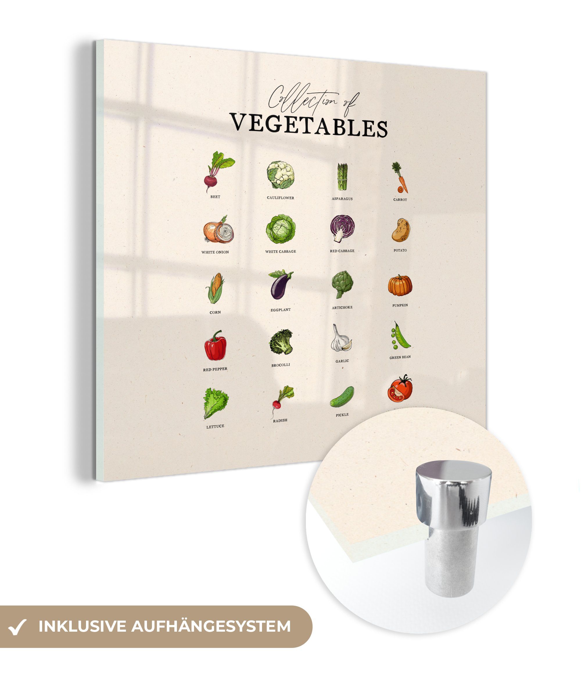 MuchoWow Acrylglasbild Gemüse - Glasbilder auf - Wandbild - Glas Küche, Bilder St), Lebensmittel Wanddekoration - Glas - (1 auf Foto