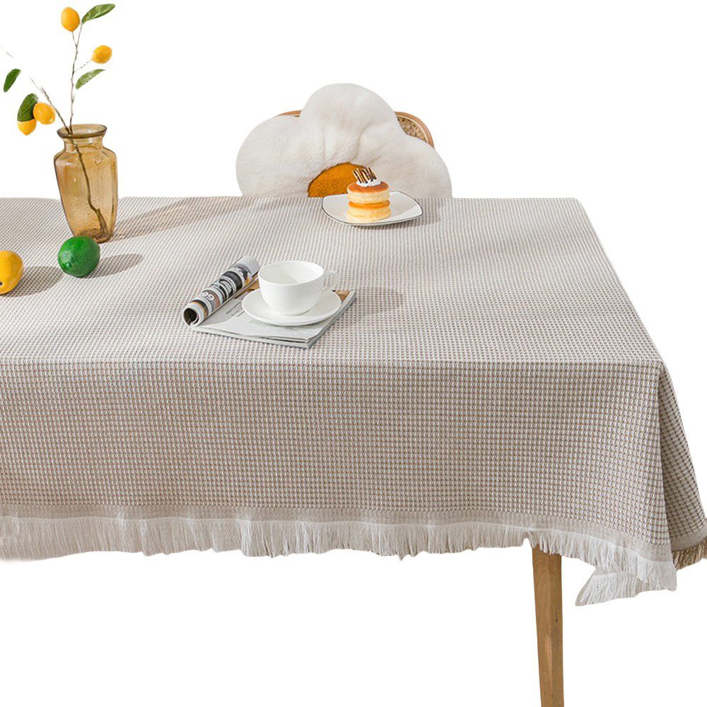 Coonoor Tischdecke Baumwoll-Leinen Waffeltischdecke mit Quasten günstig online kaufen