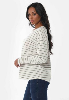 ORGANICATION T-Shirt Women's Striped L/S T-shirt in Off White/Olive