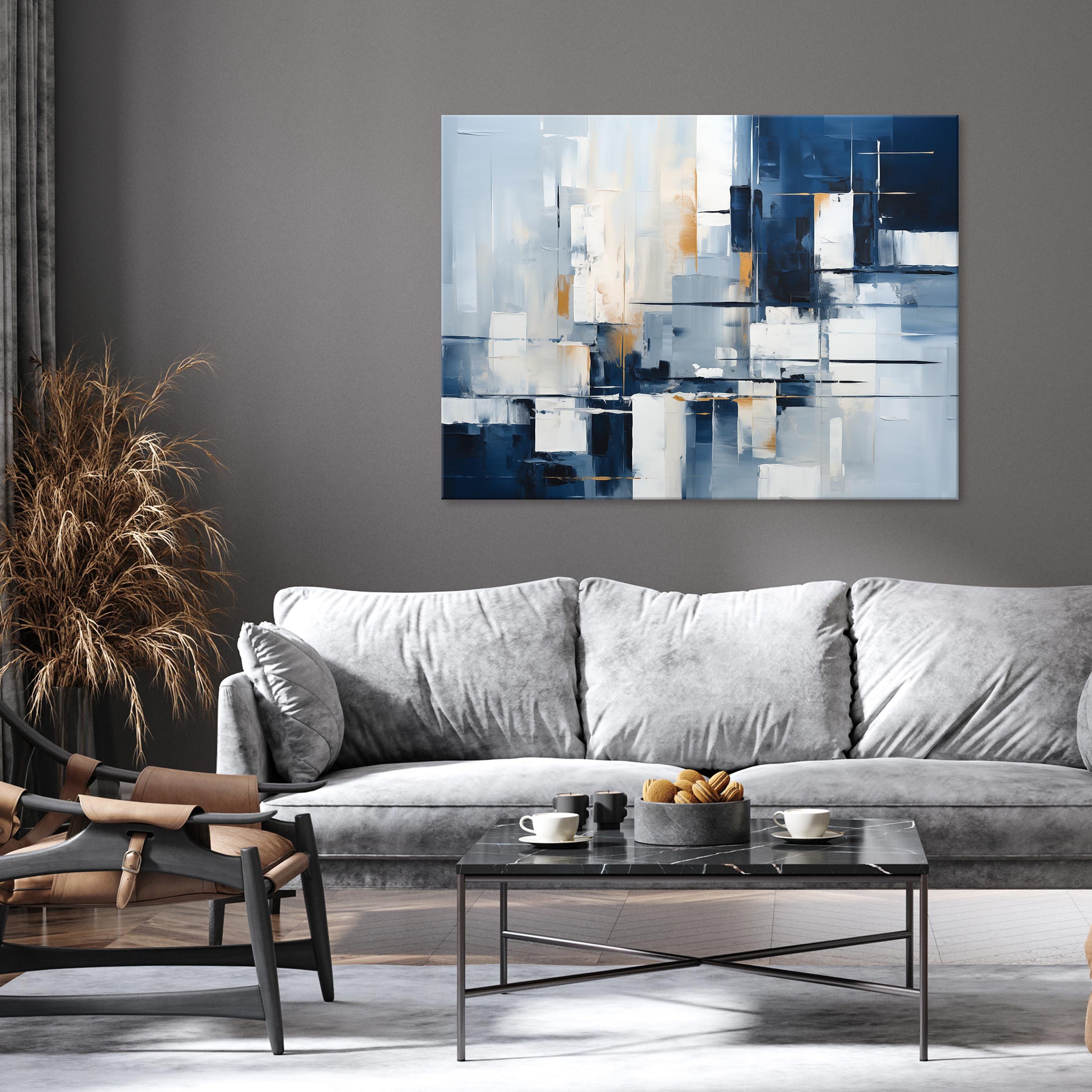 Wallarena Leinwandbild Abstrakt Blau Grau Loft Kunst Wandbilder XXL Wand De günstig online kaufen