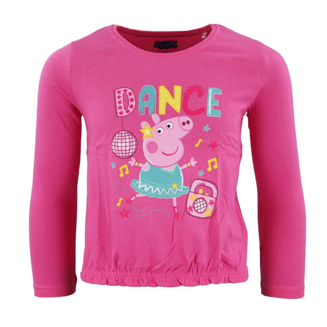 Peppa Pig Langarmshirt PEPPA Wutz Kinder T-Shirt langarm Bluse Gr. 92 bis 116, 100% Baumwolle Rosa