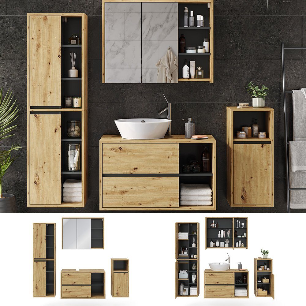 Vicco Badmöbel-Set Viola, Goldkraft Eiche/Anthrazit, 4 günstig online kaufen