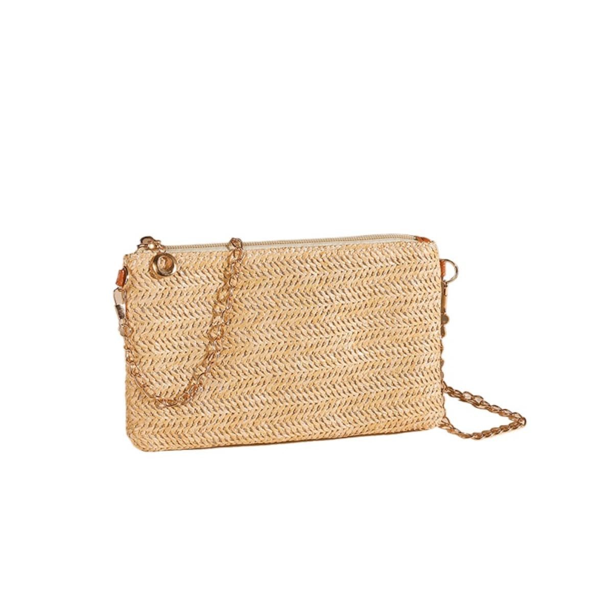 Coonoor Clutch Damen-Clutch aus Stroh, Bohemian-Stil, Geldbörsen für Frauen, Stroh-Geldbörse mit Reißverschluss und Armband