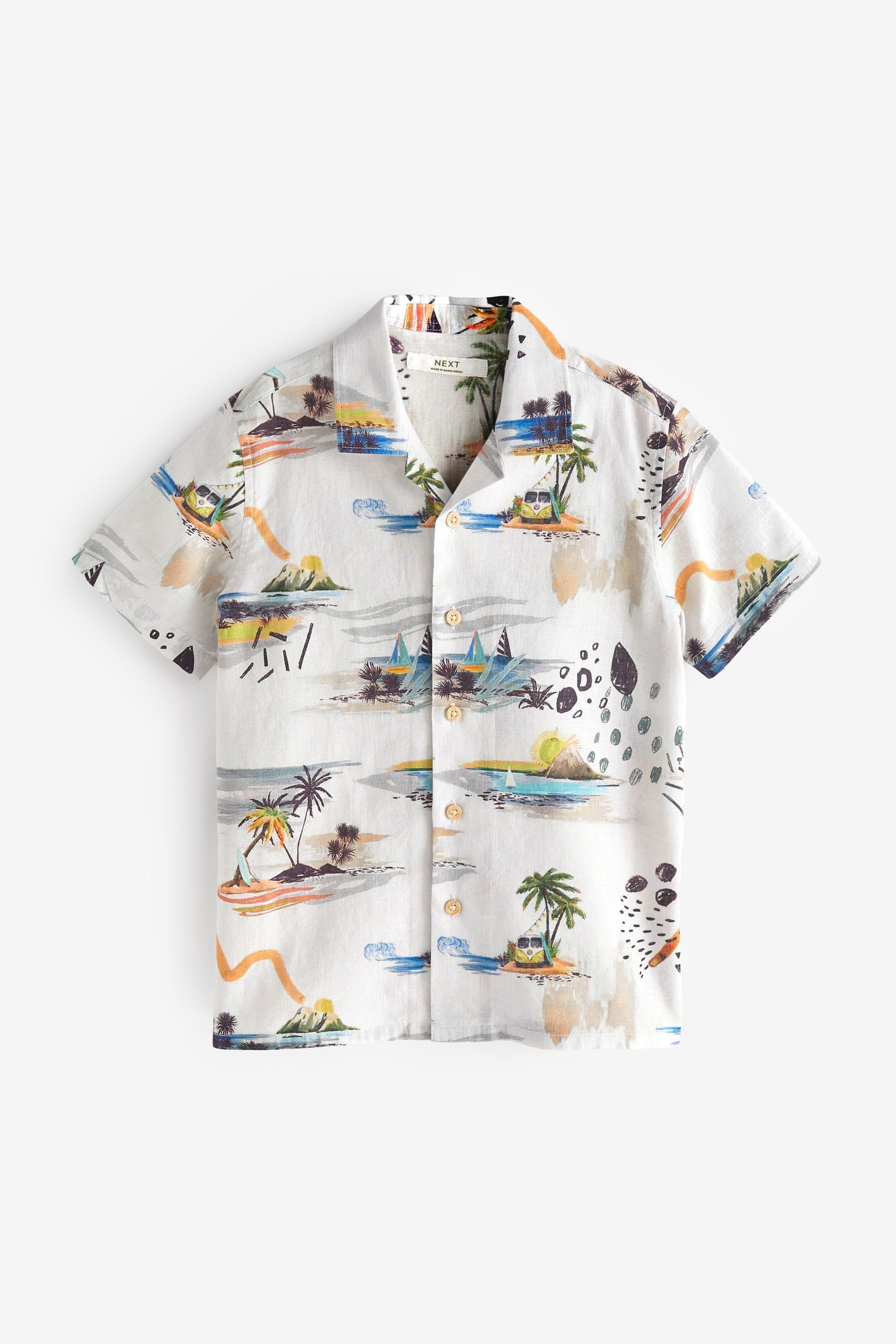 Ecru Kurzarmhemd Beach (1-tlg) Cream Kurzarmhemd Next Print