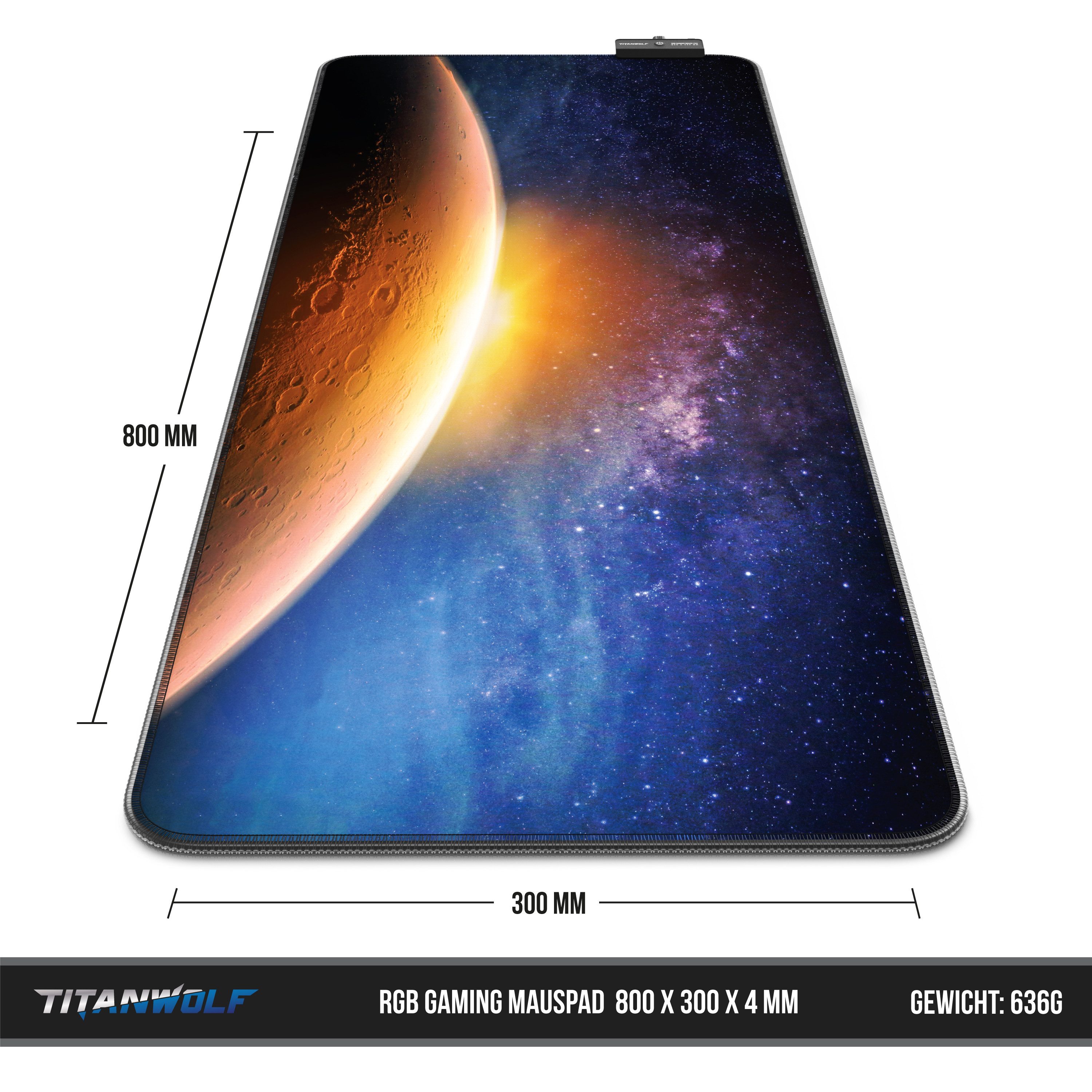 Titanwolf Gaming Mauspad RGB Mousepad 800 x 300 x 3 mm, Multi Color LED XL Tischunterlage (1-St), rutschfest, abwaschbar, Geschwindigkeit & Präzision, Stars & M – Bild 2 von 5
