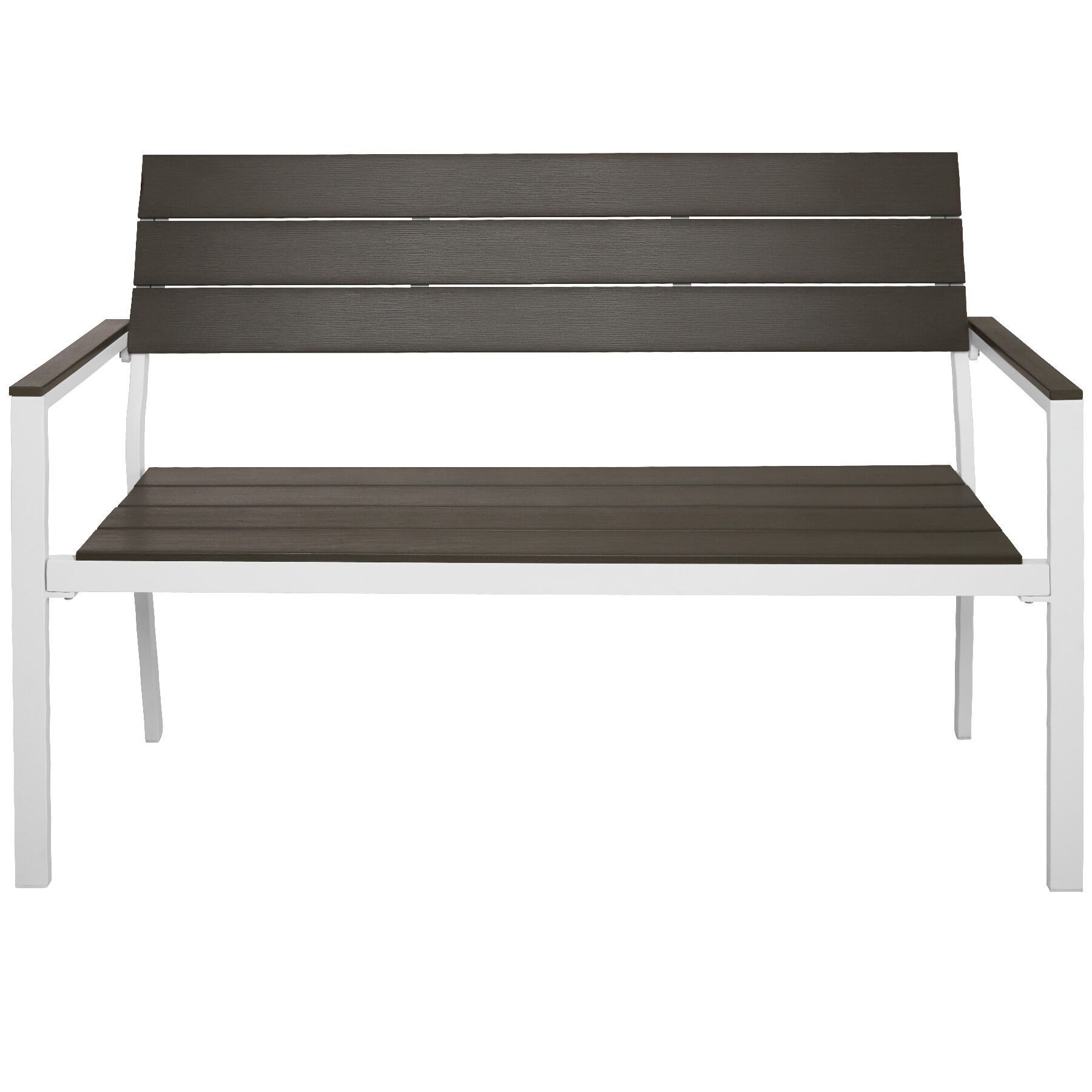 tectake Gartenbank Aluminium-Outdoor-Sitzbank, Maße: 128 x 59 x 88 cm, 2-Sitzer (Parkbank Line, in hellgrau/weiß), Wetterbeständig, Holzoptik, mit einer Belastbarkeit von 250 kg
