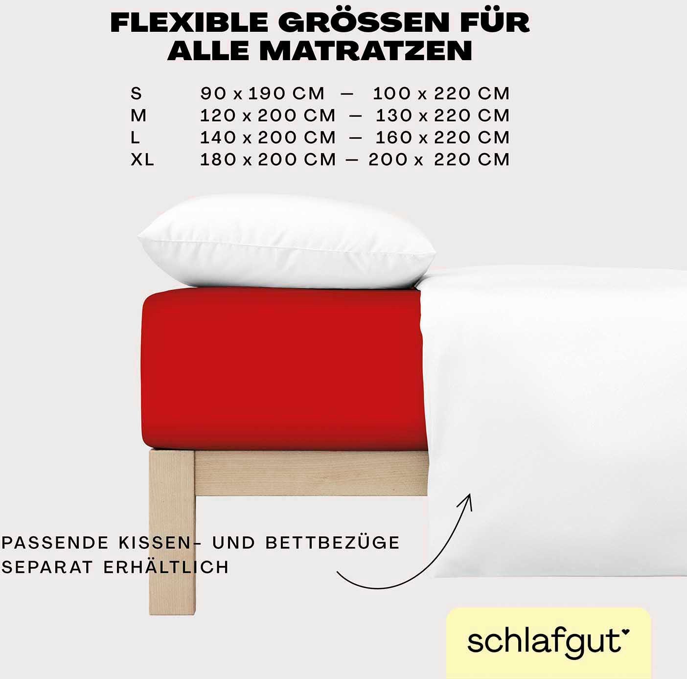 Schlafgut Spannbettlaken EASY JERSEY ELASTHAN Bettlaken, 170 g/m², 95% Baumwolle, 5% Elasthan, Jersey, Gummizug: rundum, (1 Stück), Spannbettlaken bis 30 cm Höhe, bügelfrei, pflegeleicht, perfekter Sitz