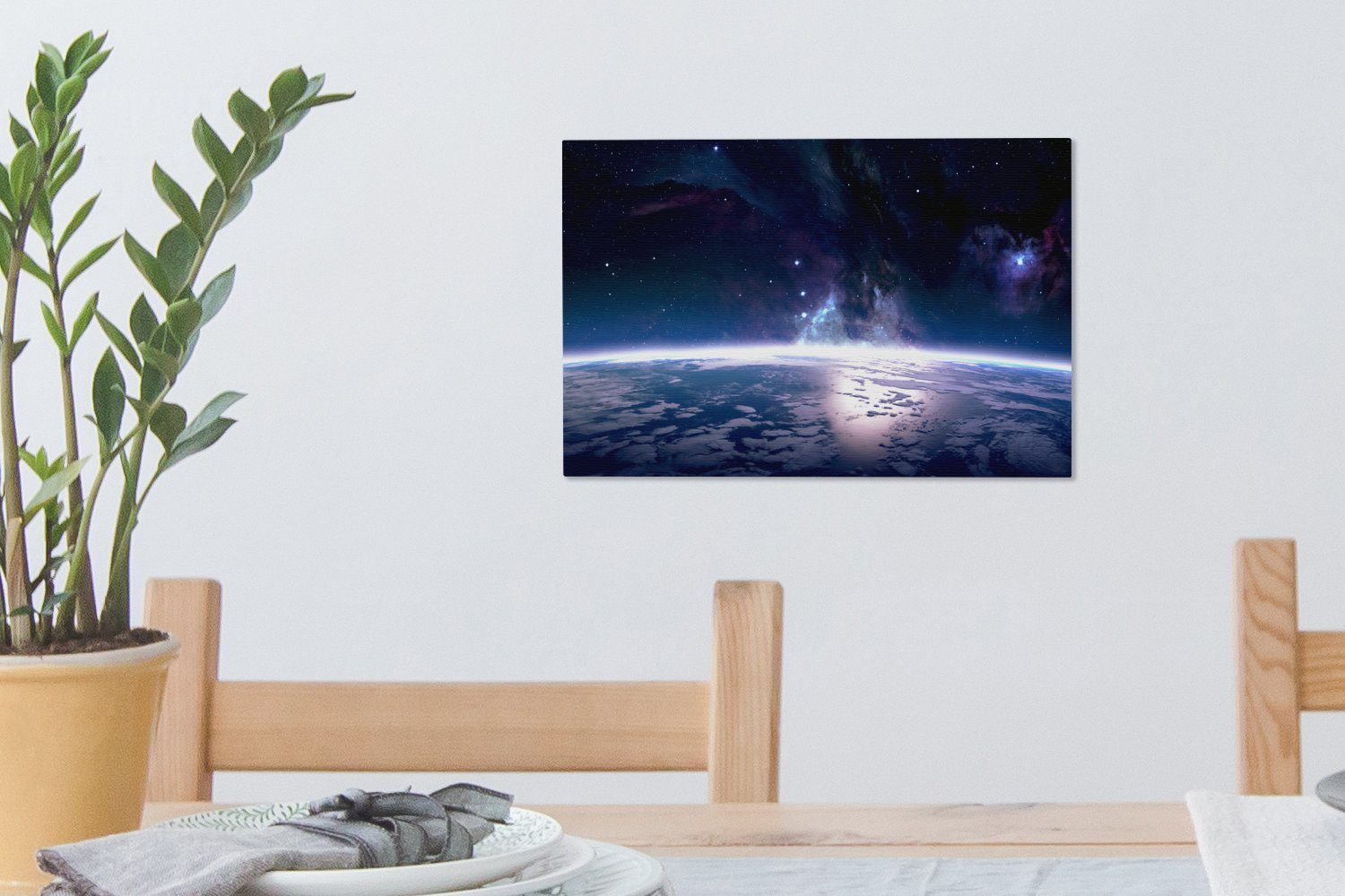 OneMillionCanvasses® Leinwandbild Weltraum - cm Leinwandbilder, Wandbild Aufhängefertig, - Wanddeko, (1 30x20 St), Licht, Erde
