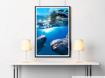 Sinus Art Poster 60x90cm Tierfotografie Poster Zwei Delfine unter dem Meeresspiegel