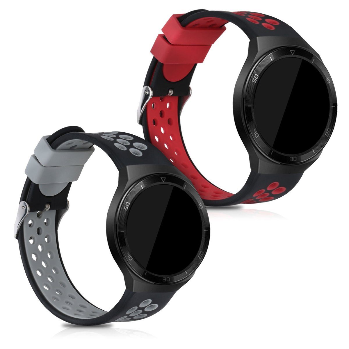 kwmobile 2x Uhrenarmband für Huawei Watch GT 2e / Watch GT2 46mm / Watch GT3 Smartwatch, 2-tlg., Fitnesstracker Band Set aus TPU Silikon - Ersatzarmband Smartwatch