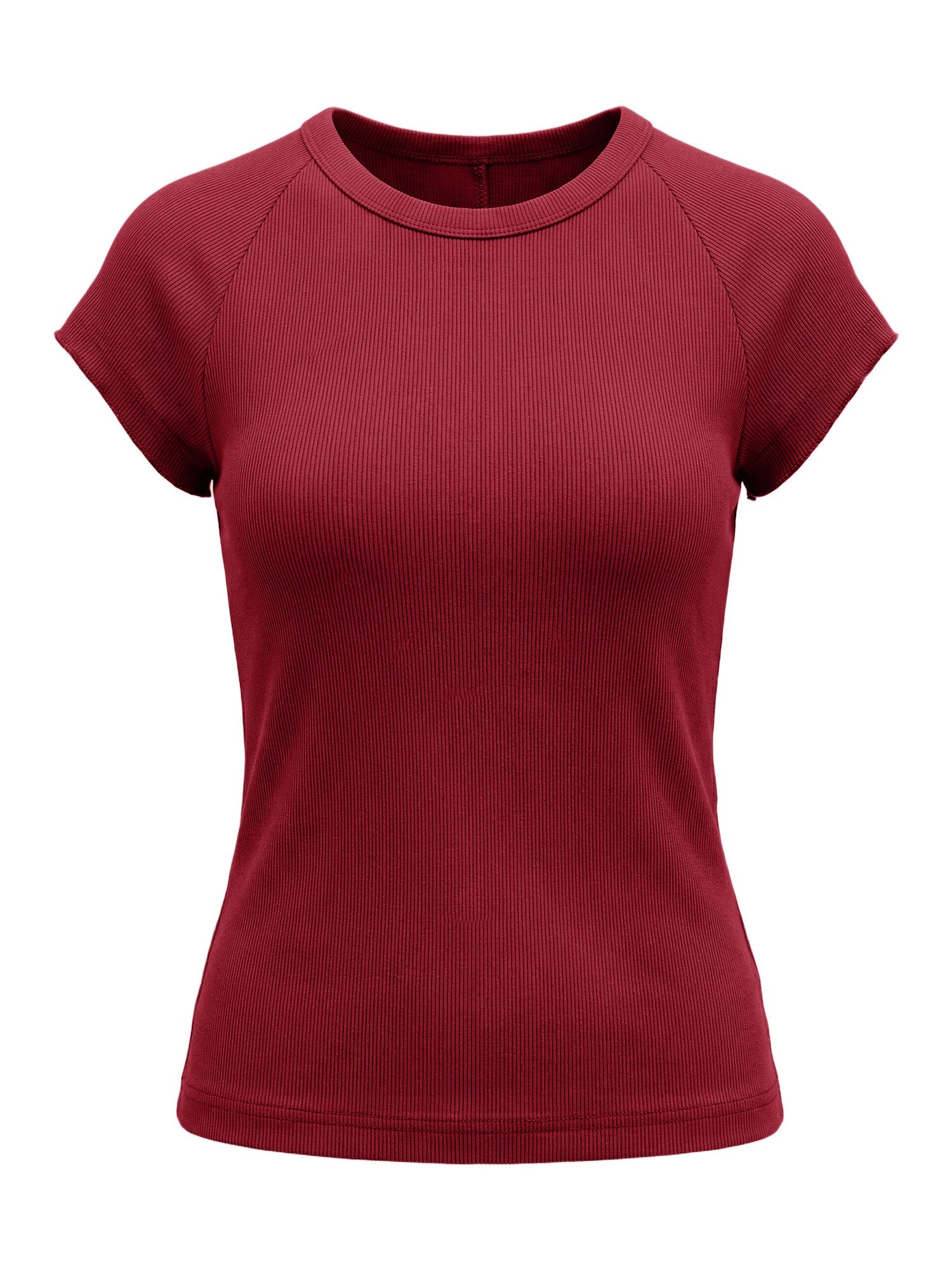 T-Shirt Damen Kurzarm-Rippstrickoberteil mit Rundhalsausschnitt
