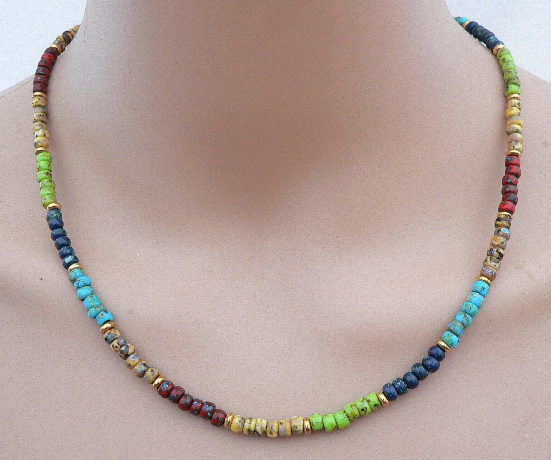 traumschmuck Collier 038a Collier Halskette Rondelle Picasso Perle Glas bunt 24k (inkl Schmuckbox), handgefertigt, Made in Germany