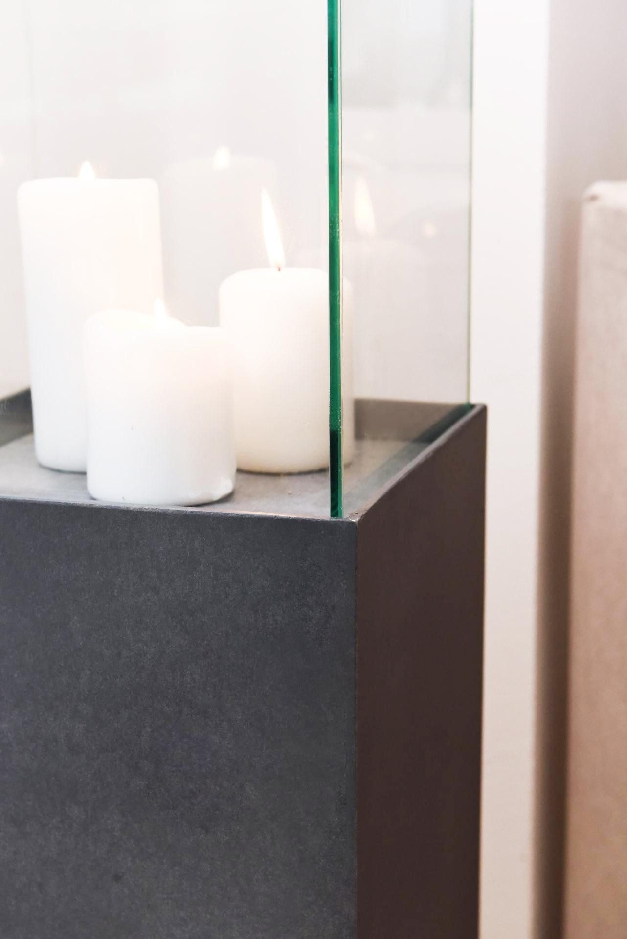 VIVANNO Bodenwindlicht Fiberzement CANDELA Rechteckig - Zementgrau Matt (1 St), 25x25x80 cm