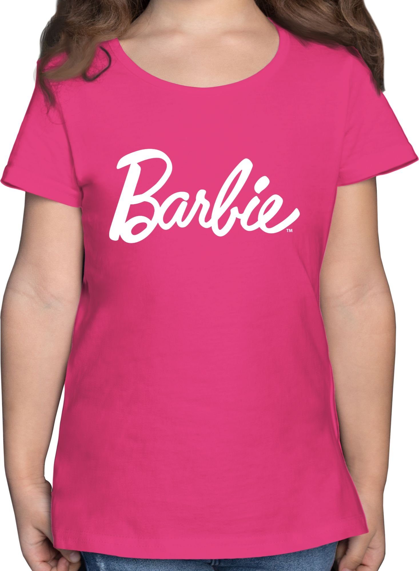 Shirtracer T-Shirt Barbie 1 Barbie weiß Mädchen Fuchsia Logo