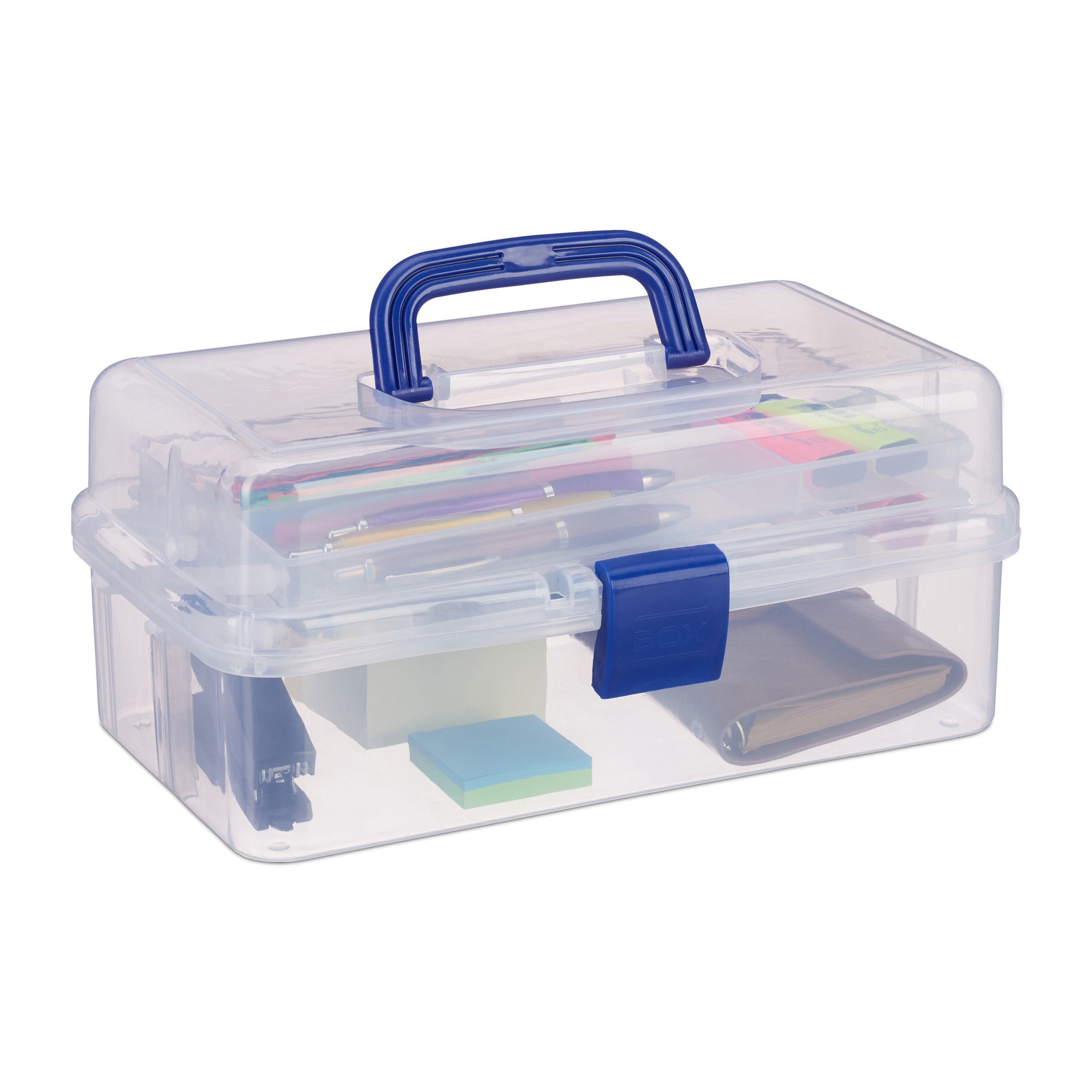 relaxdays Werkzeugbox 1 x Transparente Plastikbox blau
