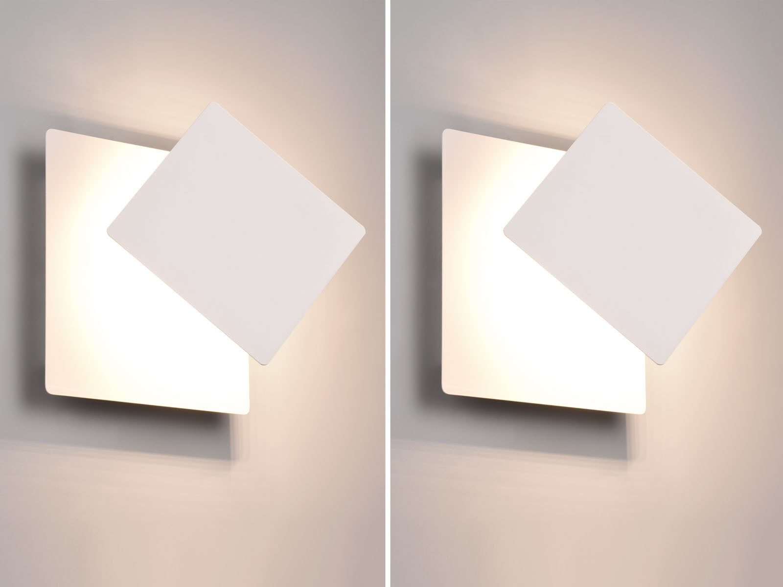 TRIO Leuchten LED Wandleuchte flach, verstellbare Blende, Quadrat 18cm, LED fest integriert, Warmweiß, 2er SET Wandlampen ausgefallen für indirekte Wand-Beleuchtung innen
