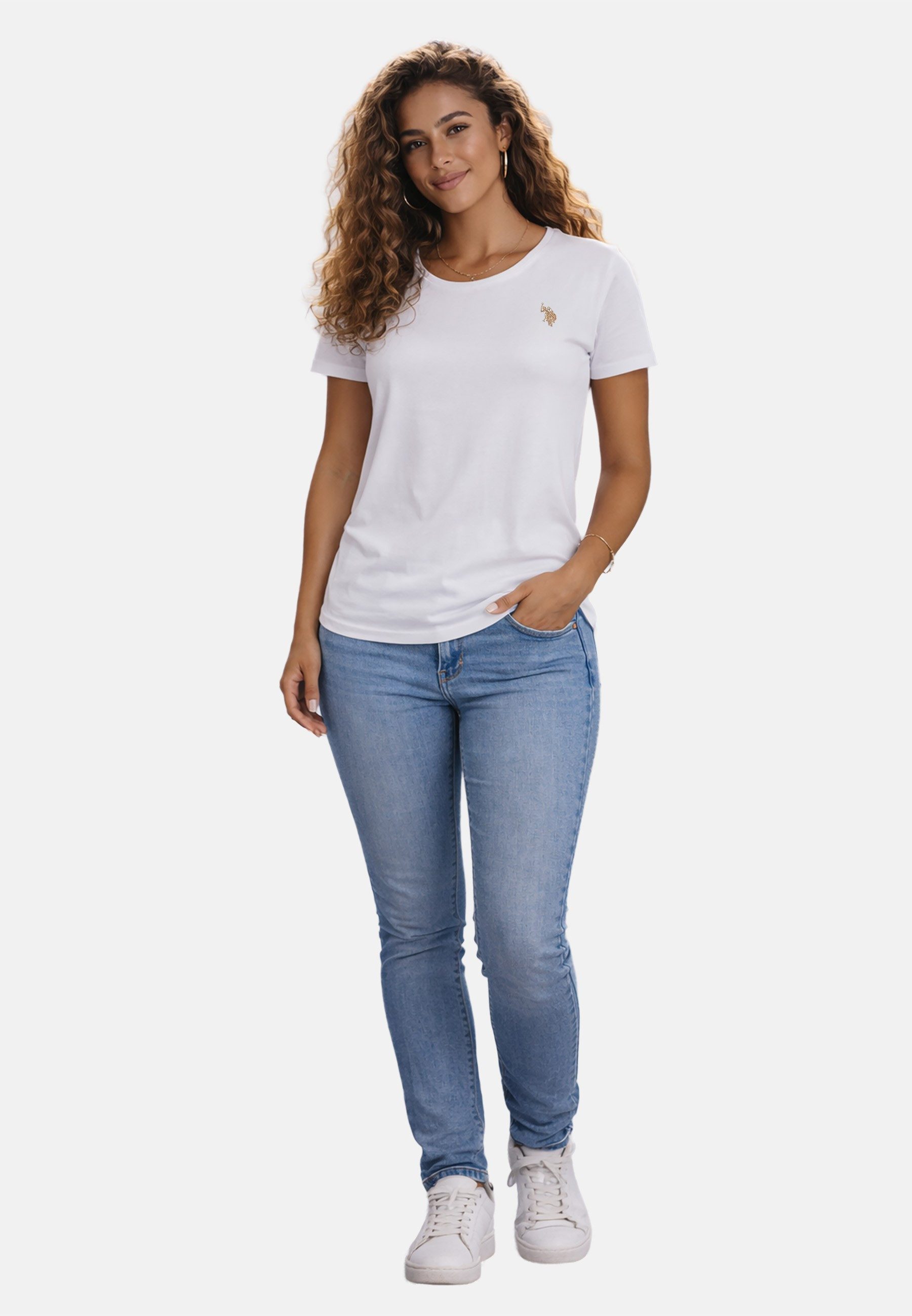 U.S. Polo Assn. T-Shirt USSareena – Damen Shirt mit Stretch-Anteil und Logo Leicht tailliert, klassischer Rundhals, dezente Logo-Stickerei