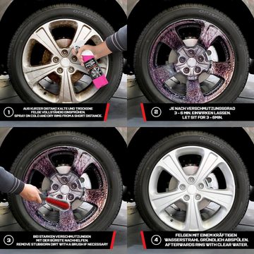 Macari Autopflege Reinigungsset Reifenpflege mit Felgenbürste Reifenglanz Felgenreiniger (3-St. 1 Liter)
