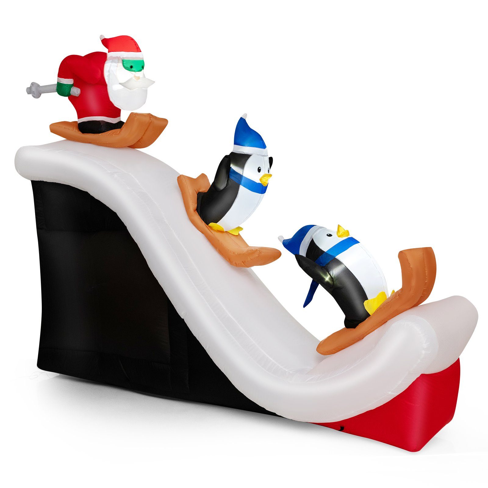 COSTWAY Weihnachtsmann, mit Skifahrenden Pinguinen, cm 220 aufblasbar