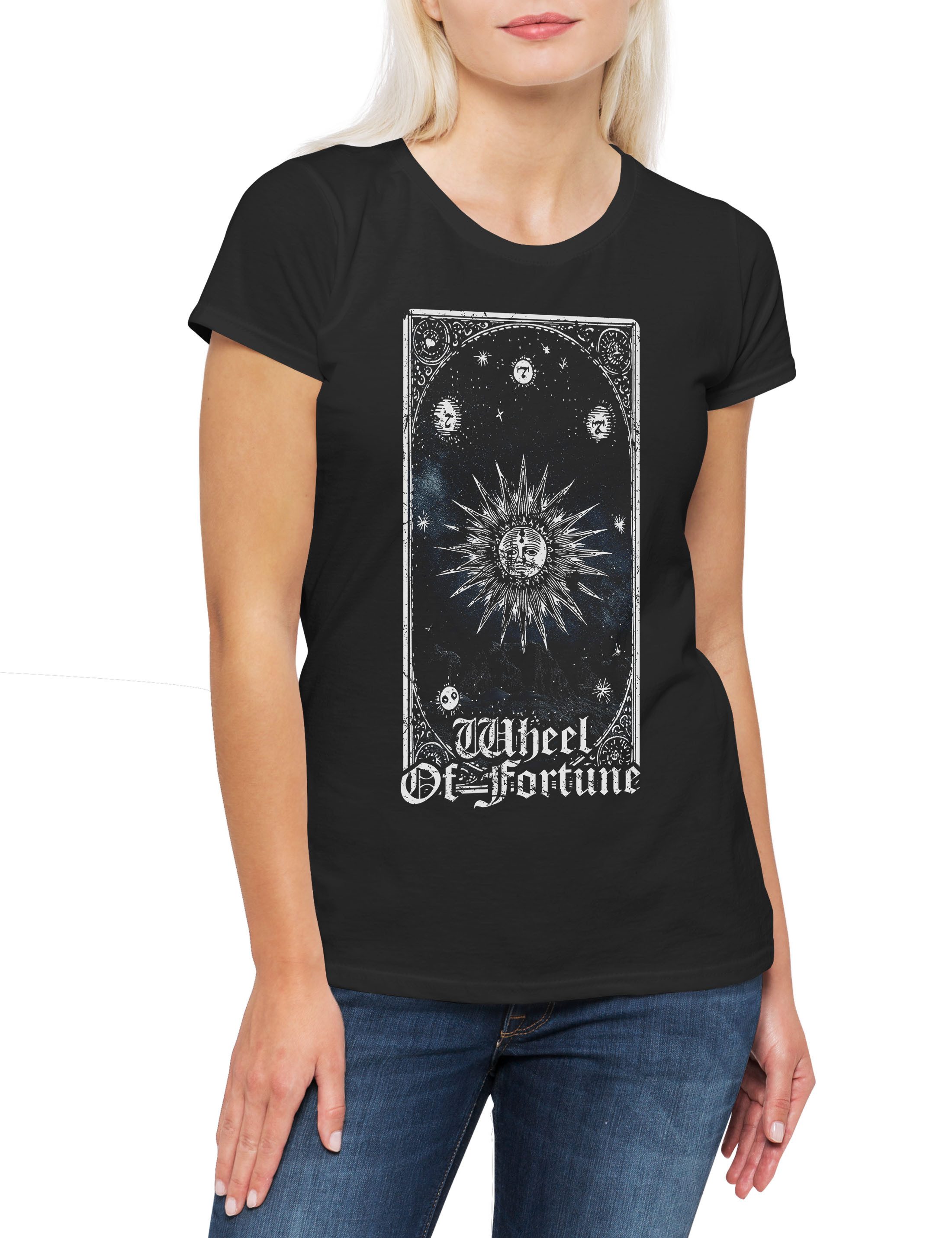Print-Shirt Tarot B Wheel Of Fortune Damen T-Shirt Set Card Karte Deck Arcana