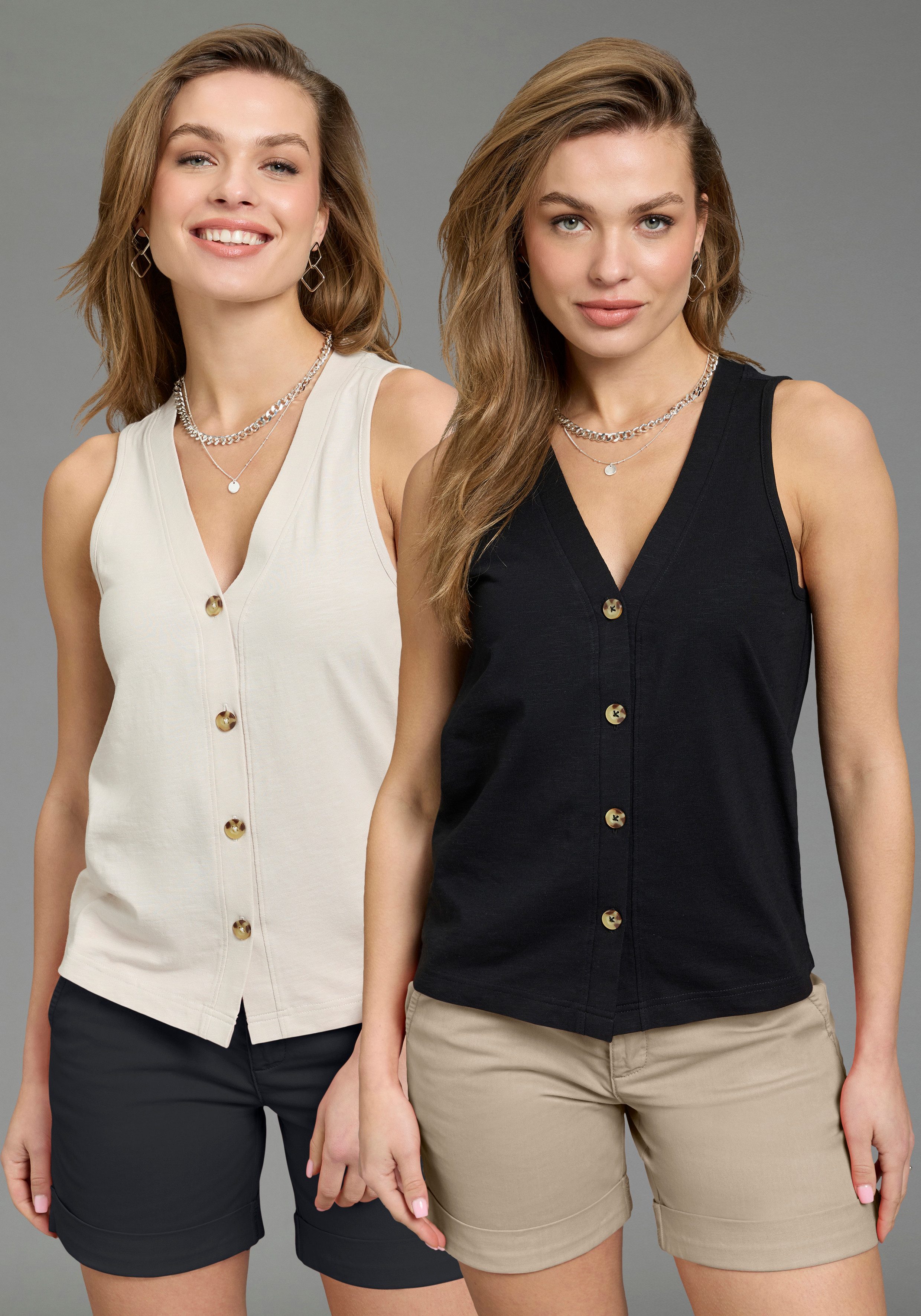 Laura Scott Tanktop (2er-Pack) mit modischer Knopfleiste. € 39,99, (€ 39,99 pro 1 Stk).
