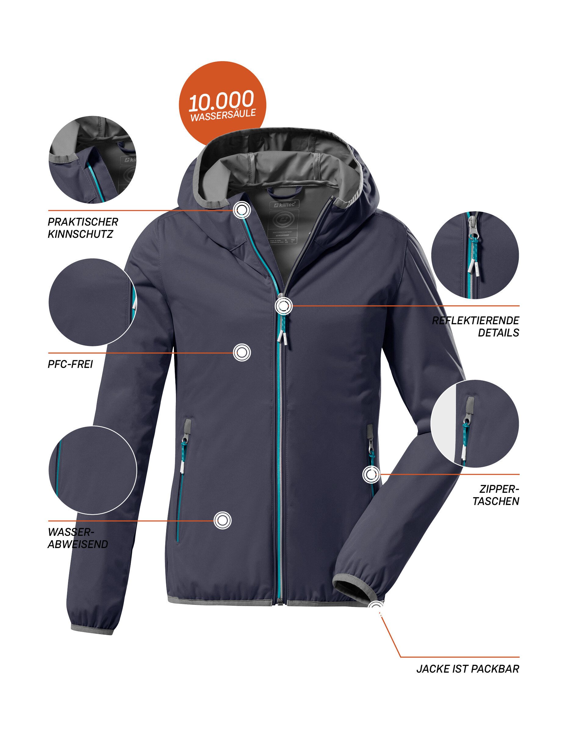 Killtec Funktionsjacke KOS 164 GRLS JCKT Ultraleichte, wasserabweisende Mädchenjacke, packbar, reflektierend