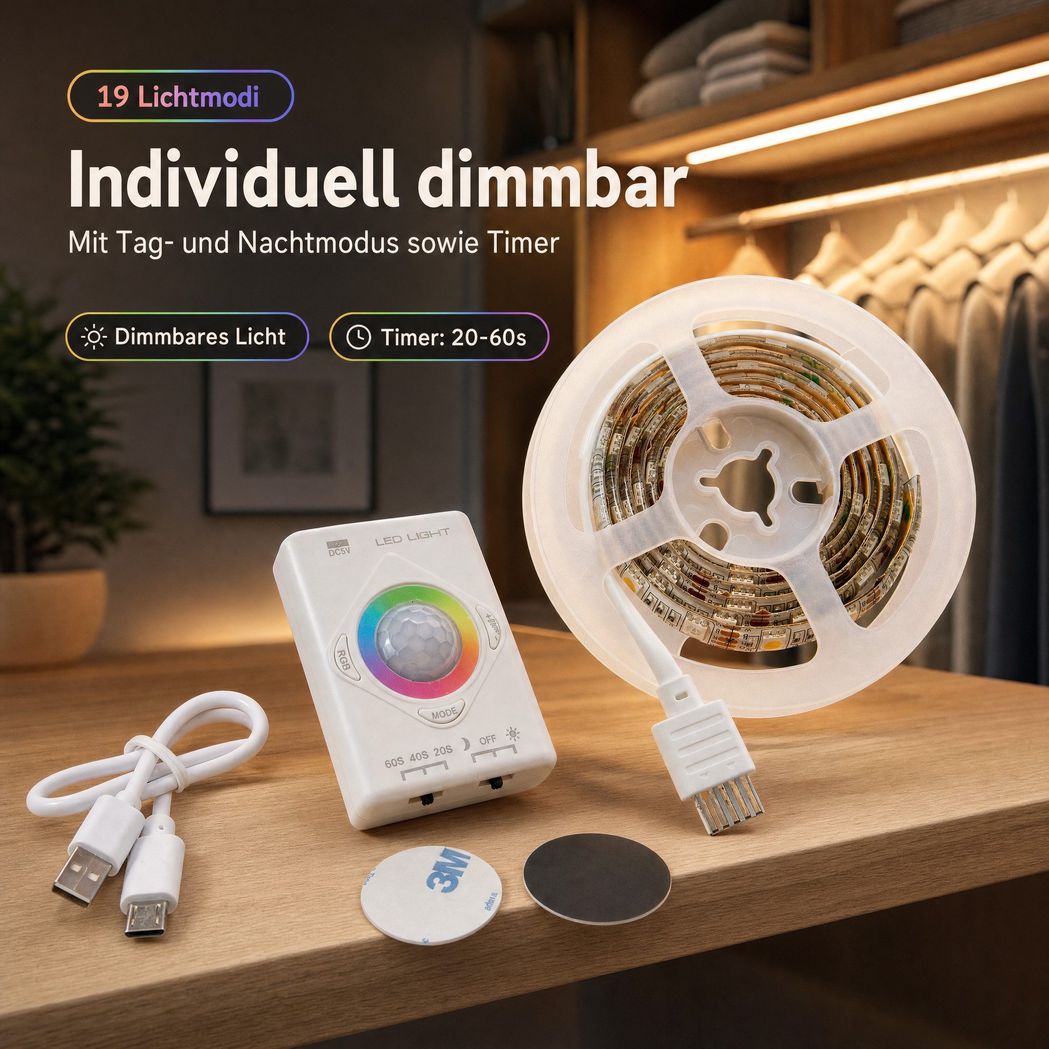 Northpoint LED-Streifen mit Bewegungsmelder Innenbereich Schrankleuchte 1100mAh Akku – Bild 4 von 5