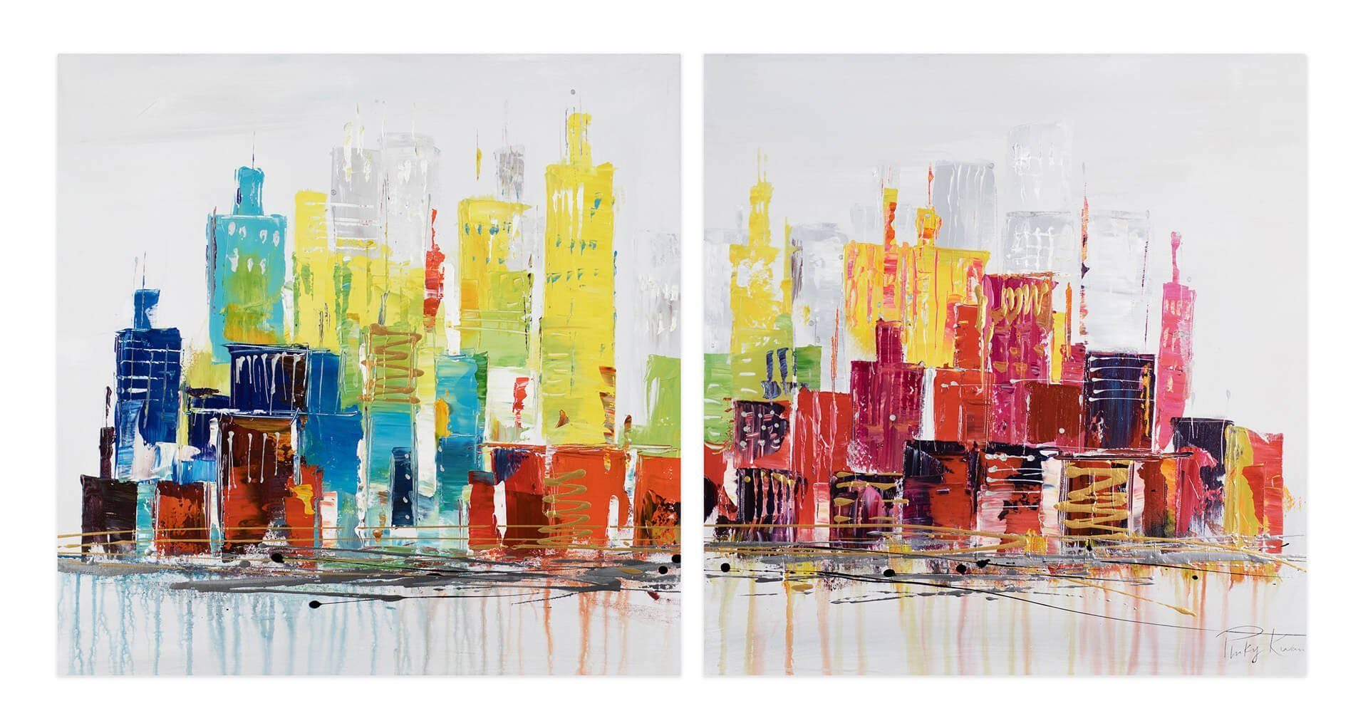 KUNSTLOFT Gemälde City of Lights Wandbild HANDGEMALT cm, Wohnzimmer 100% 120x60 Leinwandbild