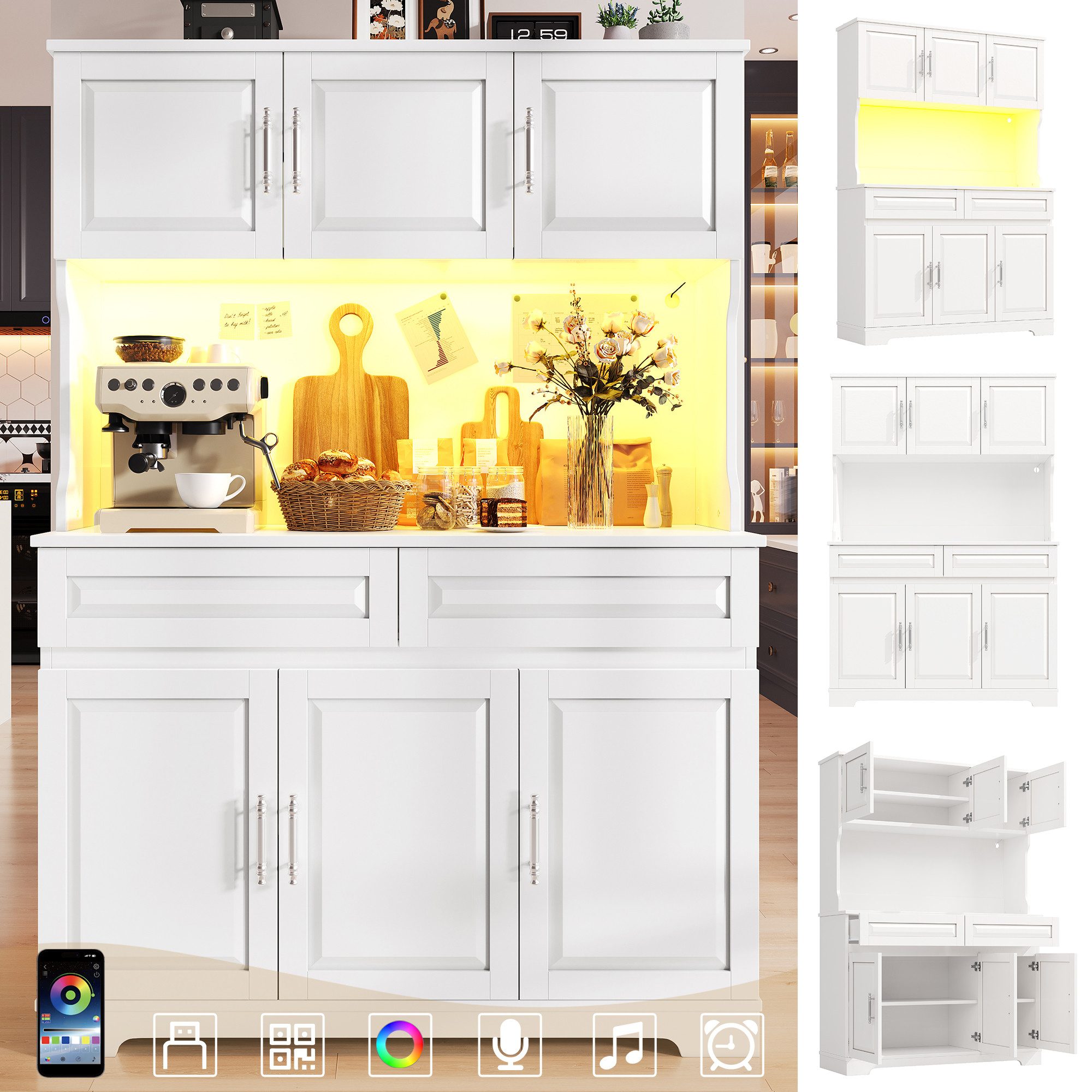 i@home Hochschrank Küchenschränke mit App-Steuerung, verstellbare Einlegeböden, Arbeitsfläche und LED