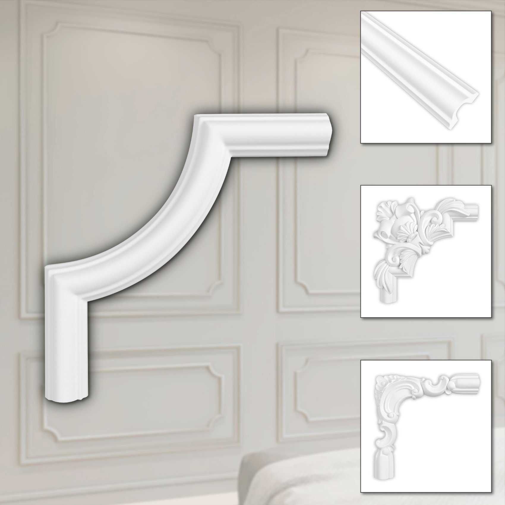 PU-Polyurethane extrem Rahmung Wandkasetten 205 Zierleiste HEXIM HCR518-1, - x HCR518-1) 2 mm Ecken, Stück 205 - Stuckrahmen Hexim aus HCR518-1 Eckstück widerstandsfähig, modern (2 Wandvertäfelung & schneeweiß