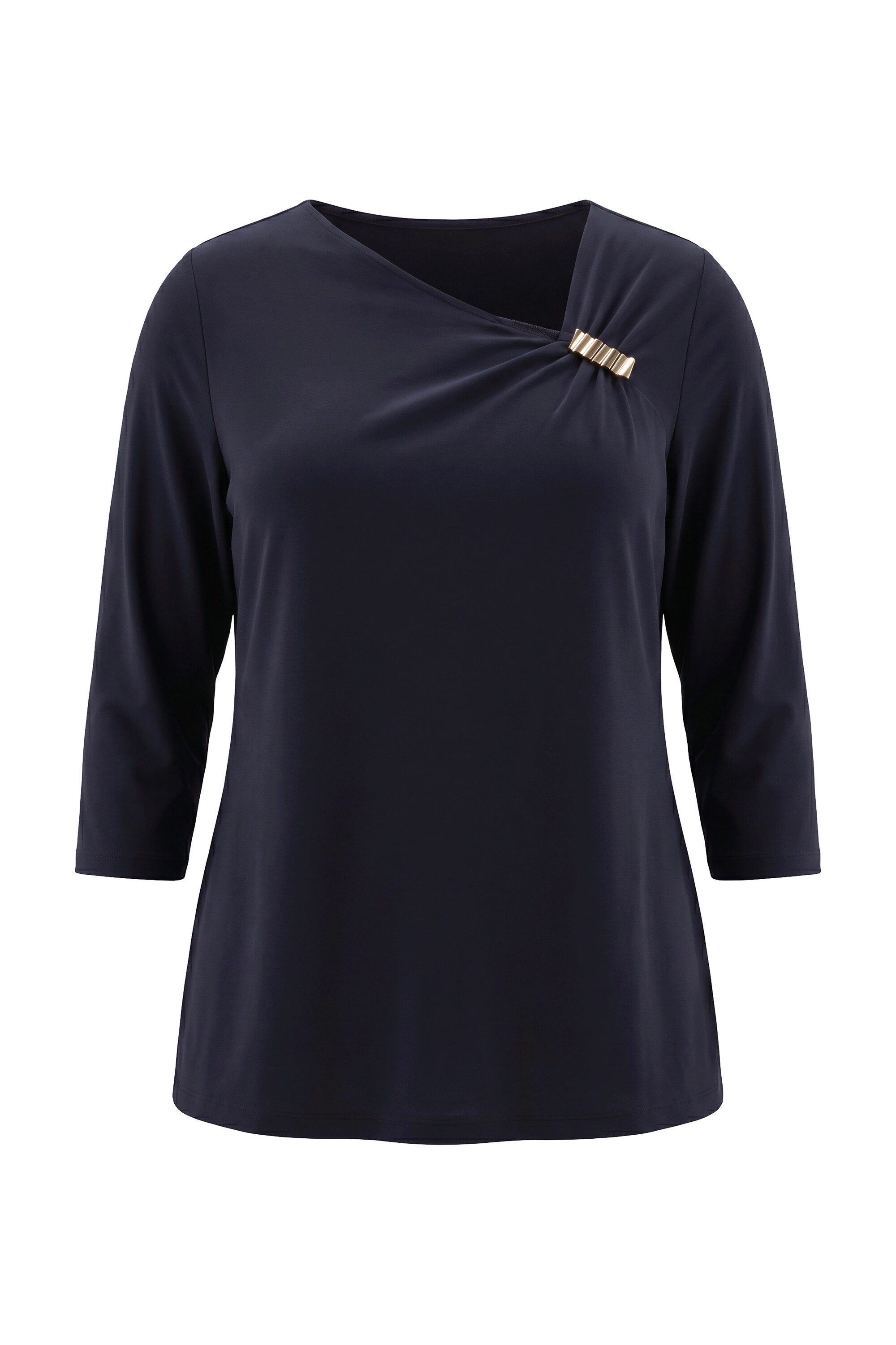 Ulla Popken T-Shirt Shirt Brosche asymmetrischer Ausschnitt 3/4-Arm – Bild 2 von 4