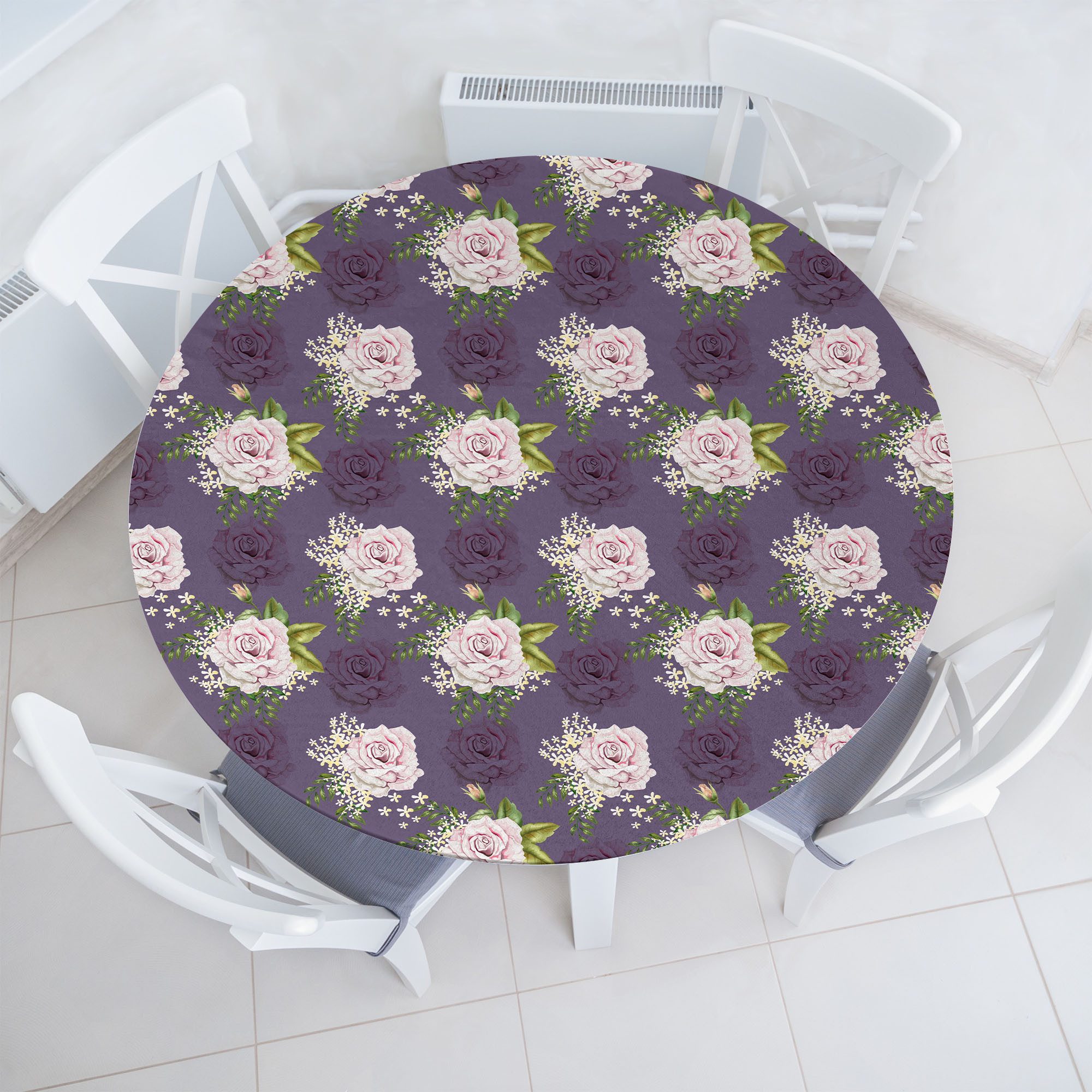 Abakuhaus Tischdecke Rundum-elastische Stofftischdecke, Natürlich Rosen und kleine Blumen