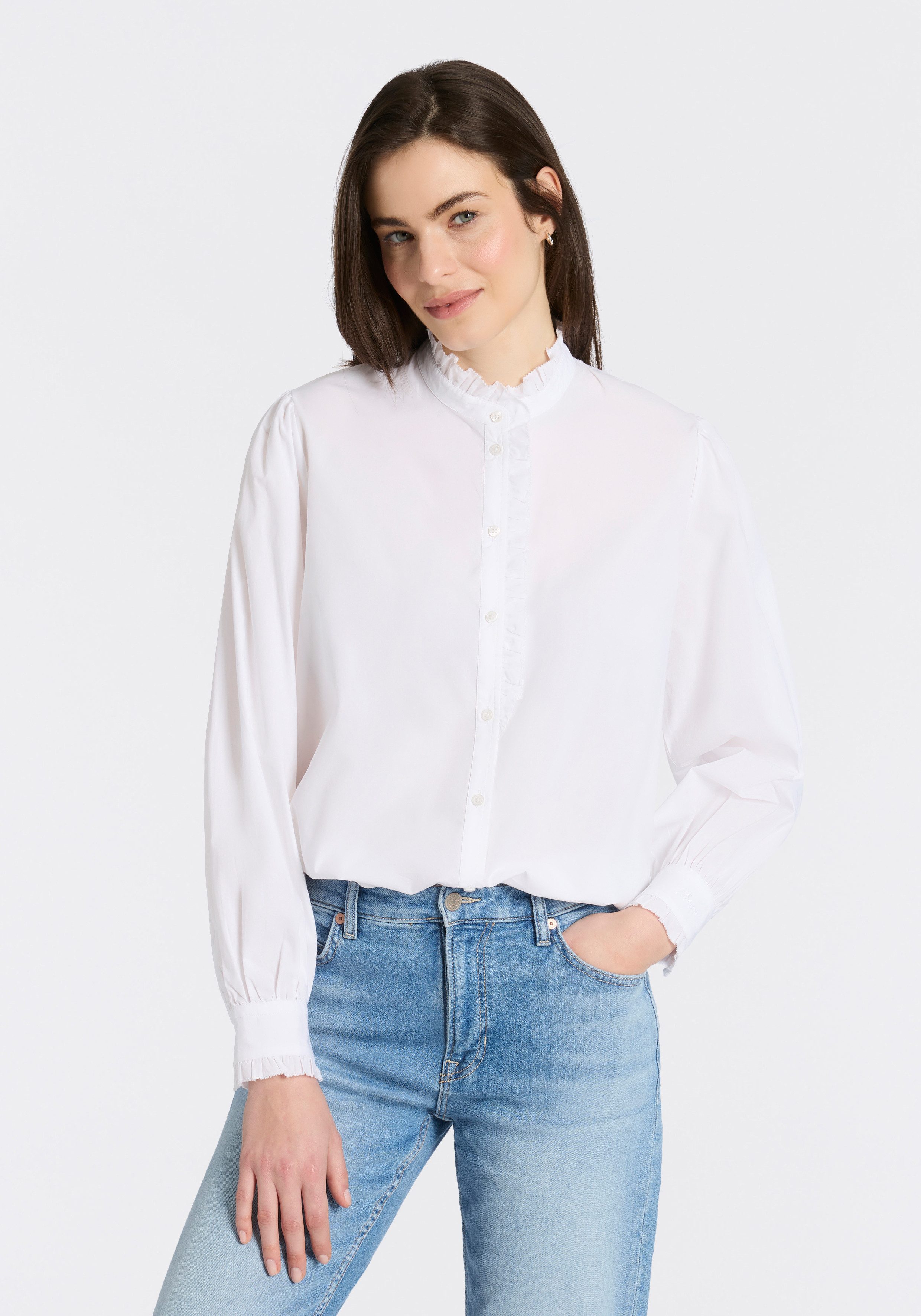 BOSS ORANGE Hemdbluse Banny Premium Damenmode mit Rüschen-Details, Stehkrag günstig online kaufen