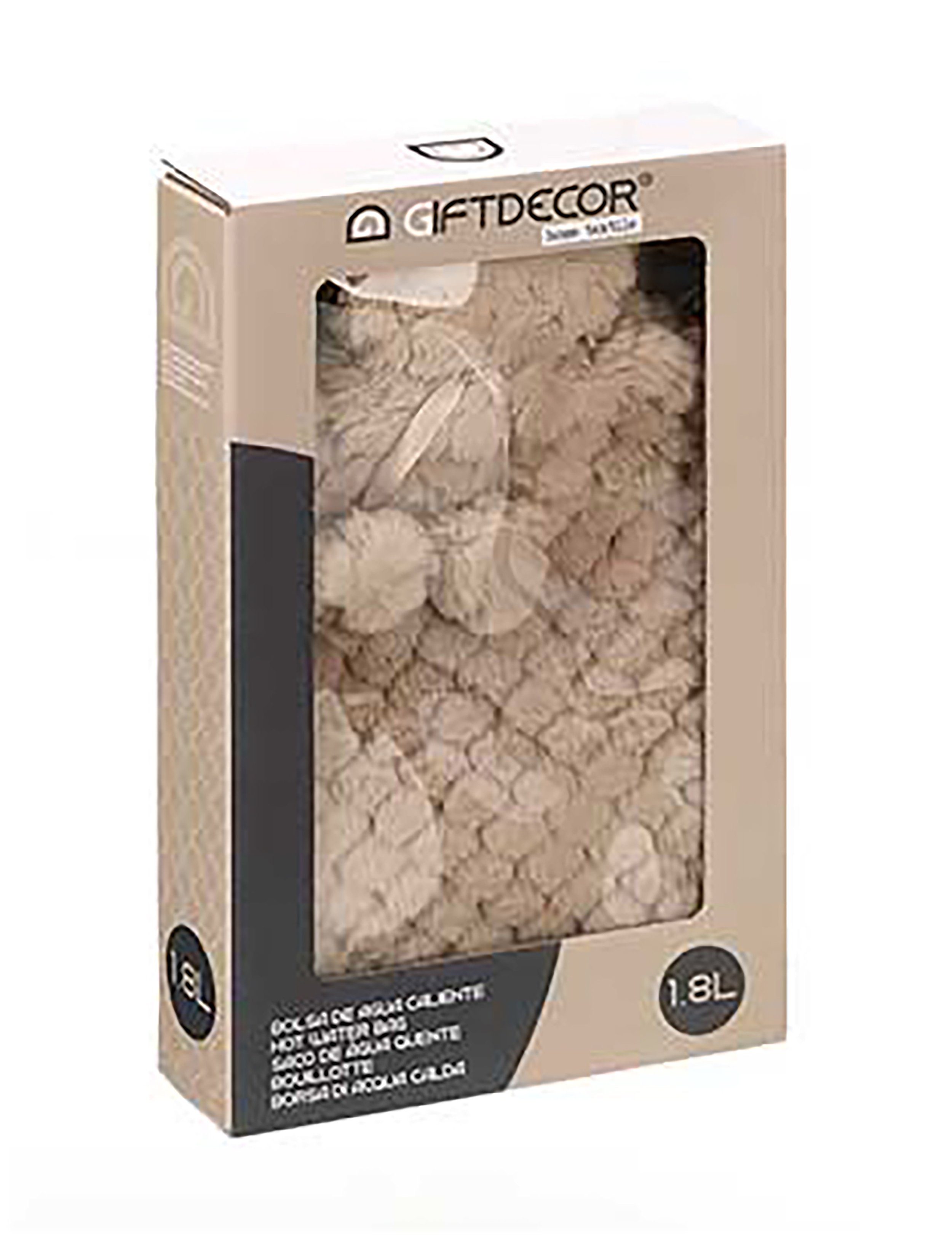 Giftdecor Wärmflasche WÄRMFLASCHE 1,8L aus Gummi mit Bezug kuschliger Bettflasche (Beige-25), Wärme Flasche Wärmekissen Wärmetherapie Wärmflaschen