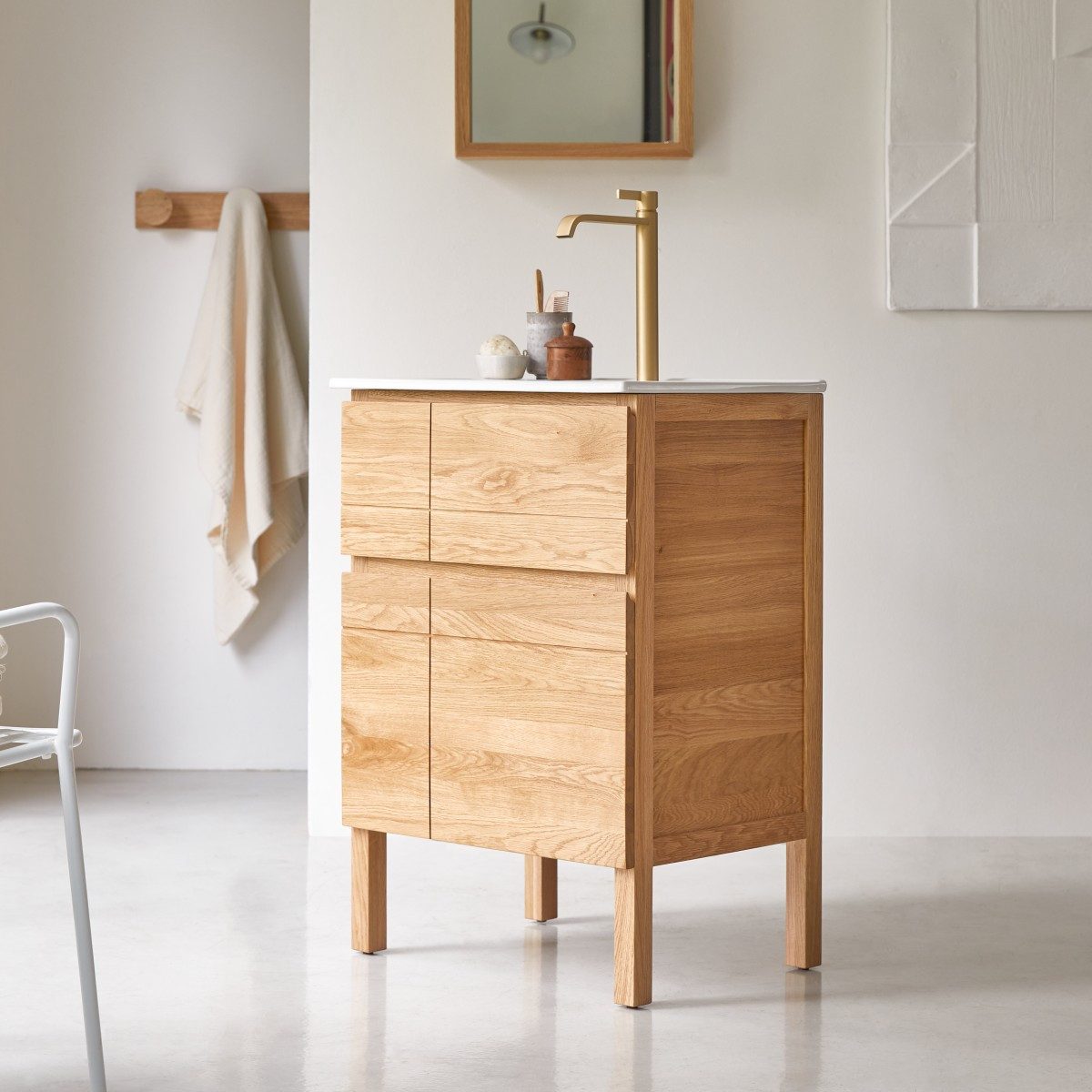 Tikamoon Waschtisch Waschtischkombination Easy aus Eichenholz und Keramik 60 cm