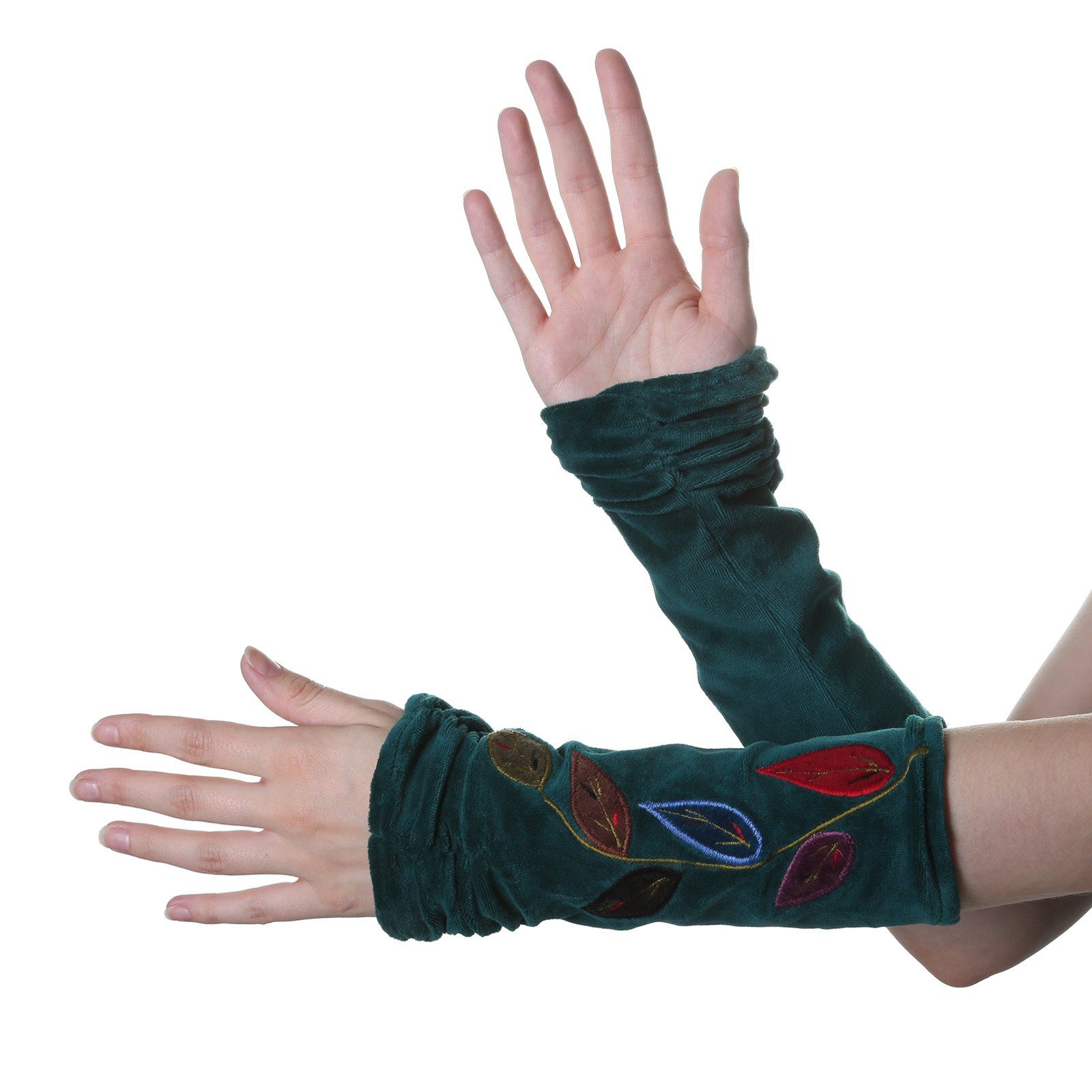 KUNST UND MAGIE Защитные манжеты Samt Защитные манжеты Гетры Handwärmer "Blätter" Handschuhe