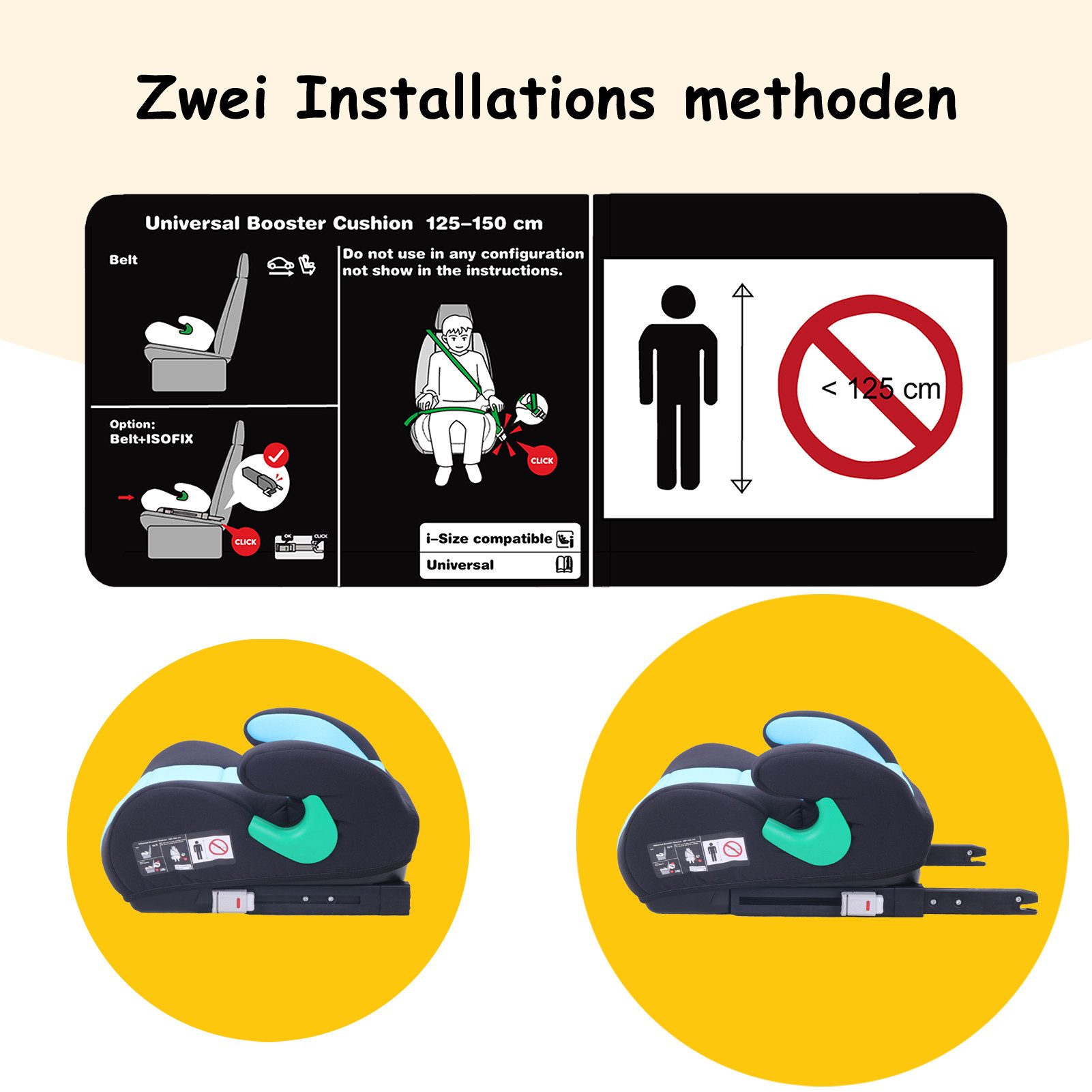 Yalion Kindersitzerhöhung YALION Kindersitzerhöhung mit ISOFIX ECE R129 (i-Size) für Kinder, ab: ca.6Jahren, bis: 10Jahren, (3-Punkt-Gurt), i-Size Sitzerhöhunge – Bild 5 von 5