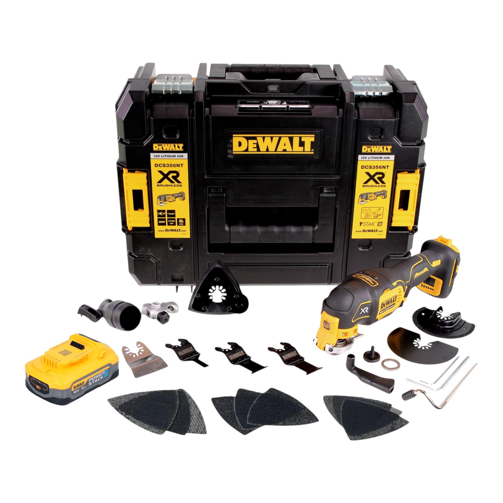 DeWalt Akku-Multifunktionswerkzeug DCS 356 NT Akku Multitool 18 V Brushless + 1x Powerstack Akku 5,0 Ah