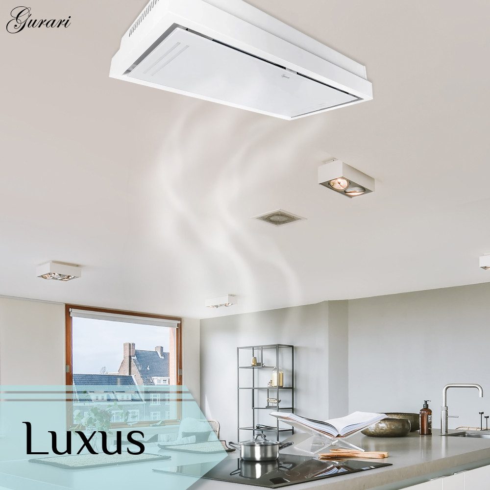 GURARI Deckenhaube GCH C 343 Dunstabzugshaube Einbau EBM Motor 1000 m³/h Serie 90 WH PRIME Einbau Abzugshaube 90 cm für die Decke mit Ionisierung – 1000 m³/h, EEK A, EBM Motor GCH C 343 Dunstabzugshaube Einbau EBM Motor 1000 m³/h, Einbauhaube 90 cm für die Decke mit Ionisierung, 1000m³/h, EBM Motor