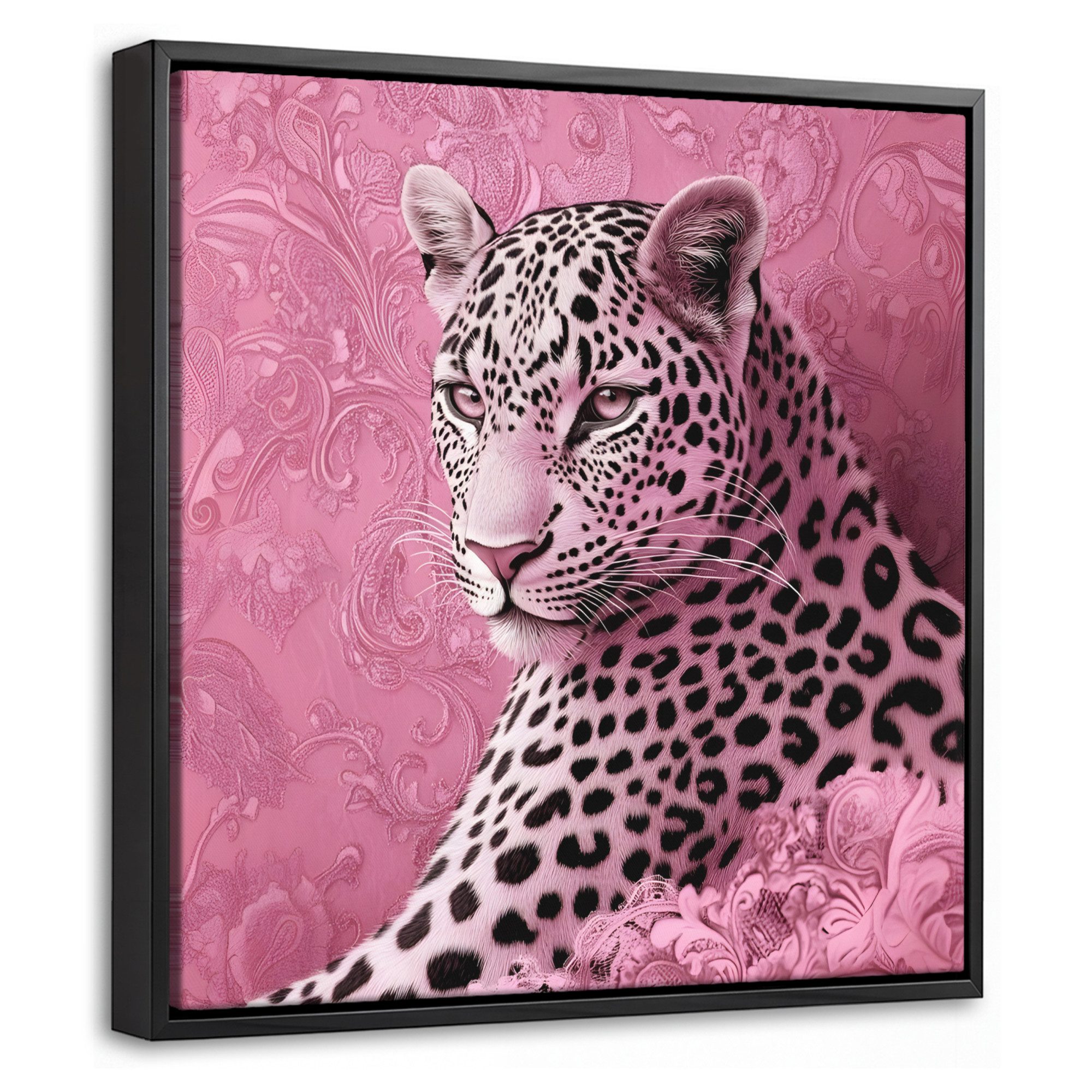 OneMillionCanvasses® Leinwandbild mit Rahmen - Panther - Deluxe - Rosa, Fotodruck (1 St), Leinwand Bilder Klein, Wand Dekoration Aesthetic 20x20cm
