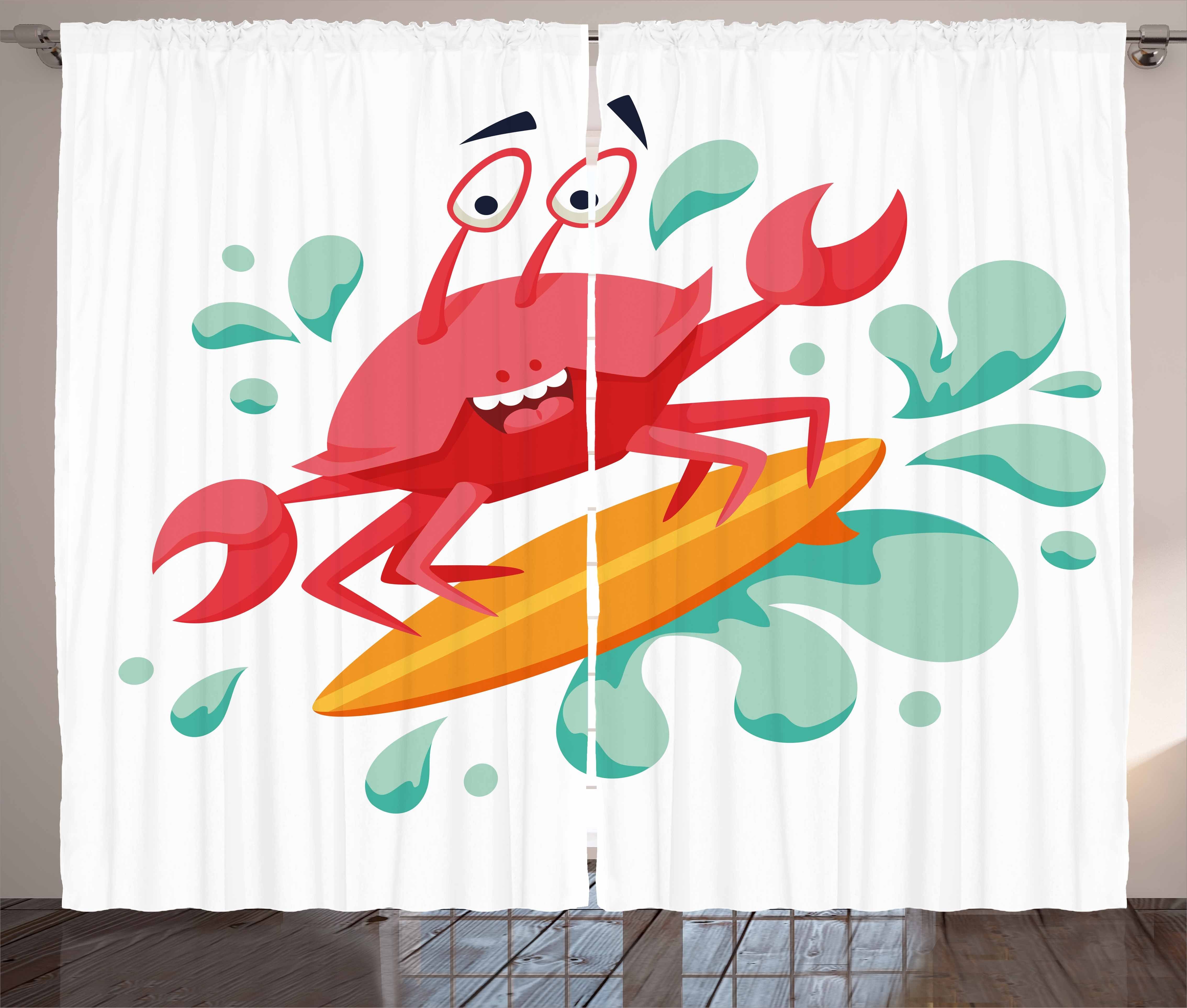 Gardine Schlafzimmer Kräuselband Vorhang mit Schlaufen und Haken, Abakuhaus, Reite die Welle Karikatur-Krabbe