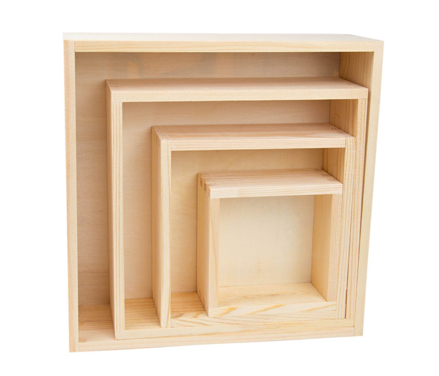 Alsino Kiste Holz Aufbewahrung kleine Holzkisten Organizer 4er Set Boxen  Quadratisch - Unbehandelt, stabil & aus deutscher Holzmanufaktur