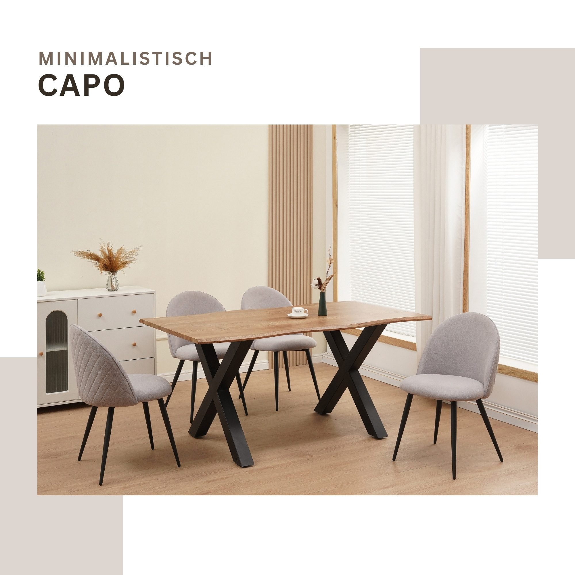 Albatros International Esszimmerstuhl Esszimmer Stühle 4 er Set CAPO, Stuhl Stühle Esszimmerstühle, Küche (4er Set, Grau, Stoff Bezug), Küchenstuhl Küchenstühle – Bild 3 von 5