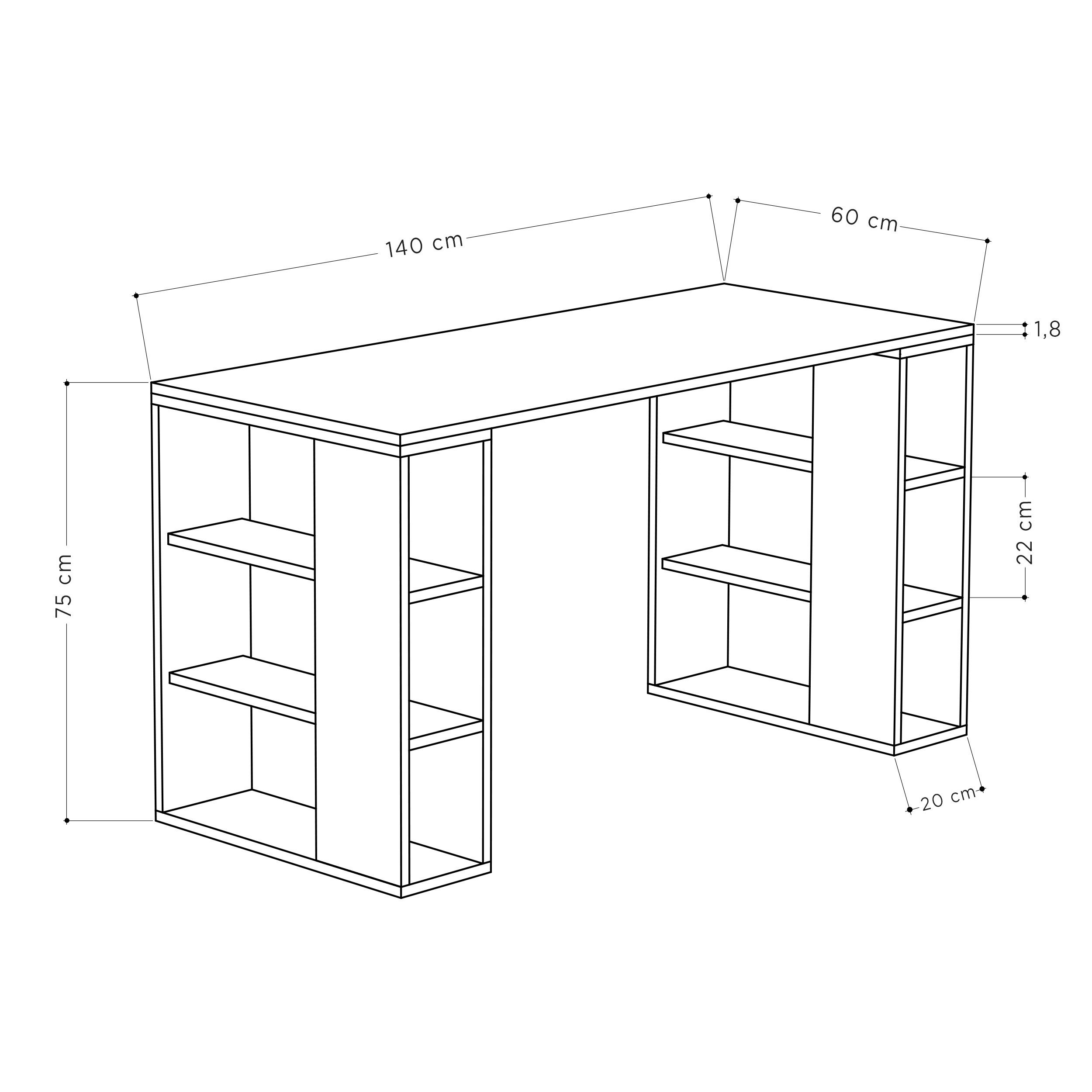 Decortie Schreibtisch Colmar (1 Tisch), 75 Bücherregal, x Schreibtisch Mit cm 140 Moderner 60 weiß-anthrazit x