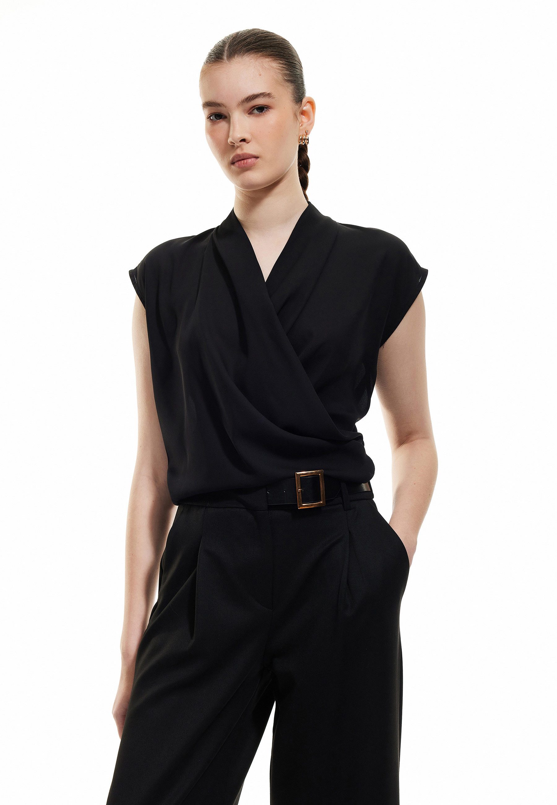 Koton Wickelbluse Ärmellos Doppelreihiger Kragen Wickelbluse günstig online kaufen